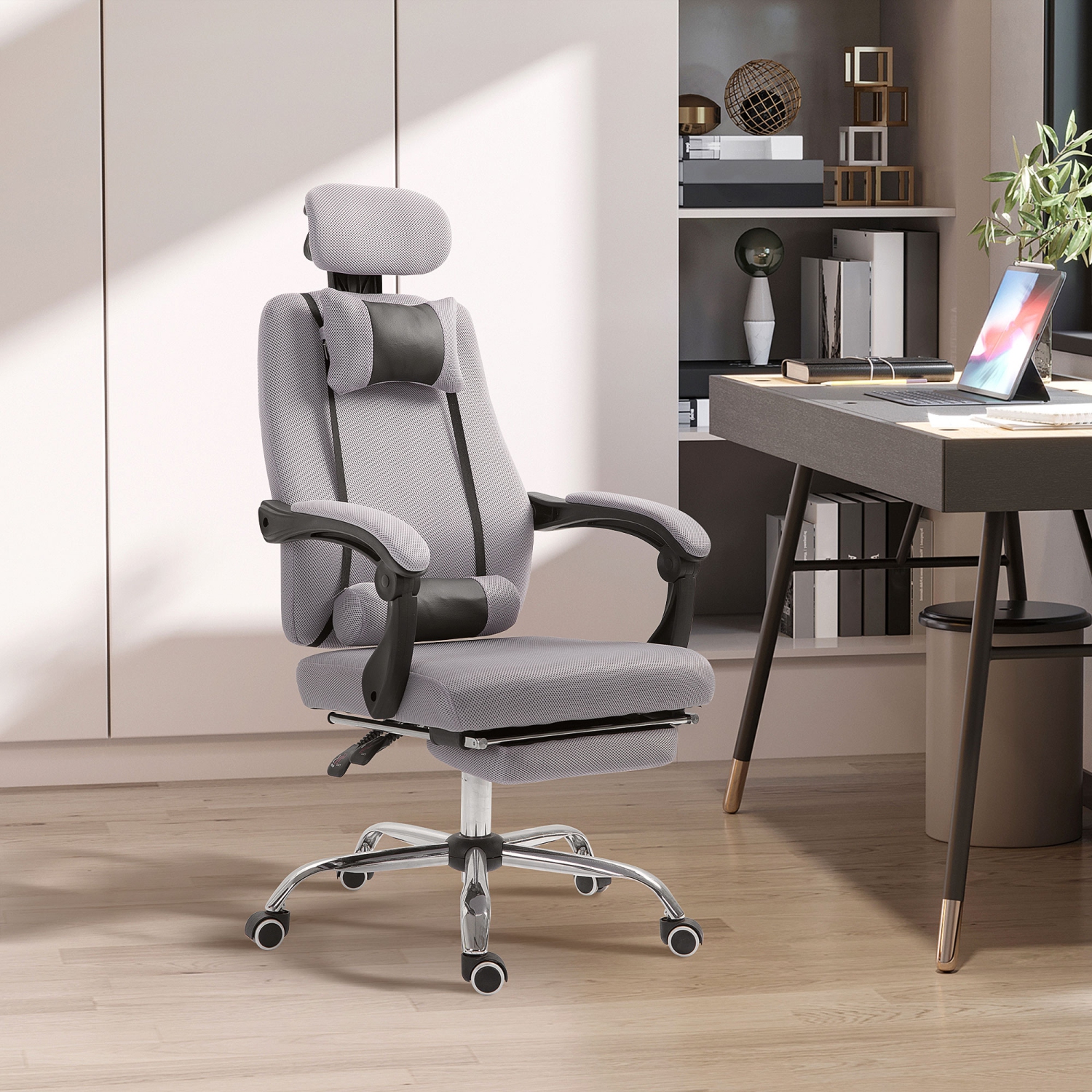 Vinsetto Executive Office Chair, Ergonomic Swivel Mesh High Back Desk Chair with Rotatable Headrest and Armrest, Adjustable Lumbar Support, Grey