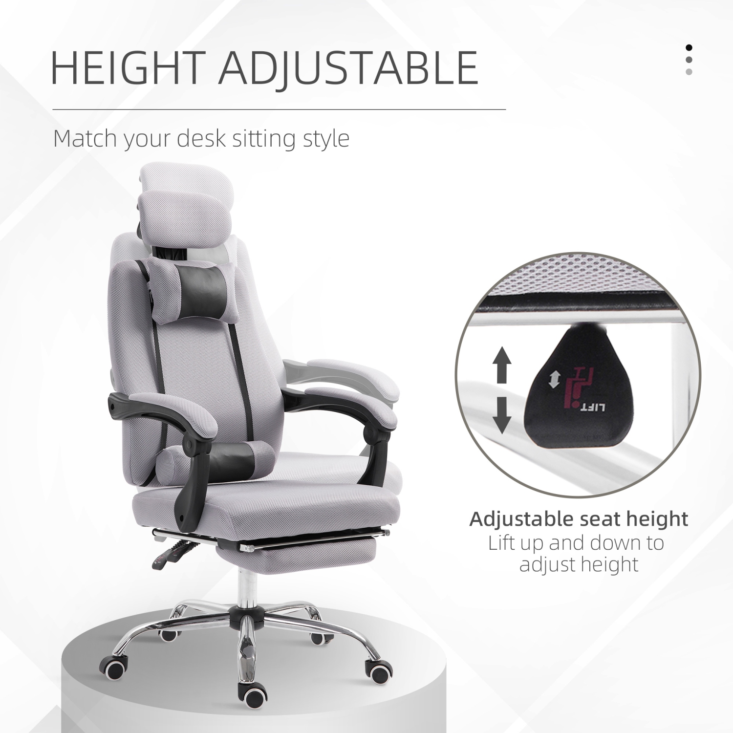 Vinsetto Executive Office Chair, Ergonomic Swivel Mesh High Back Desk Chair with Rotatable Headrest and Armrest, Adjustable Lumbar Support, Grey