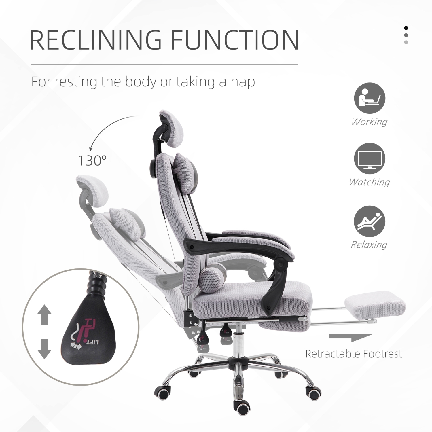 Vinsetto Executive Office Chair, Ergonomic Swivel Mesh High Back Desk Chair with Rotatable Headrest and Armrest, Adjustable Lumbar Support, Grey