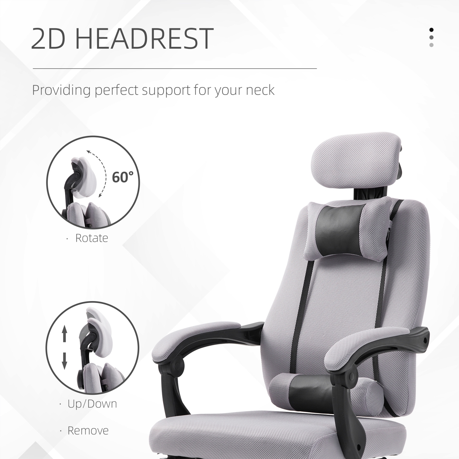 Vinsetto Executive Office Chair, Ergonomic Swivel Mesh High Back Desk Chair with Rotatable Headrest and Armrest, Adjustable Lumbar Support, Grey