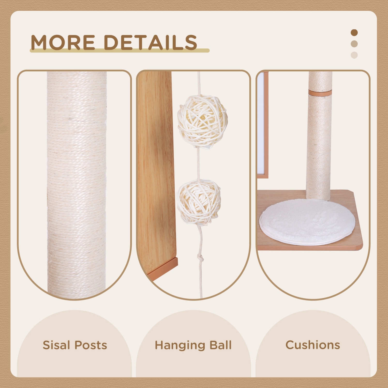 PawHut 47" Wood Cat Tree, Cat Condo Tower with Scratching Post, Toy Ball, Natural Wood