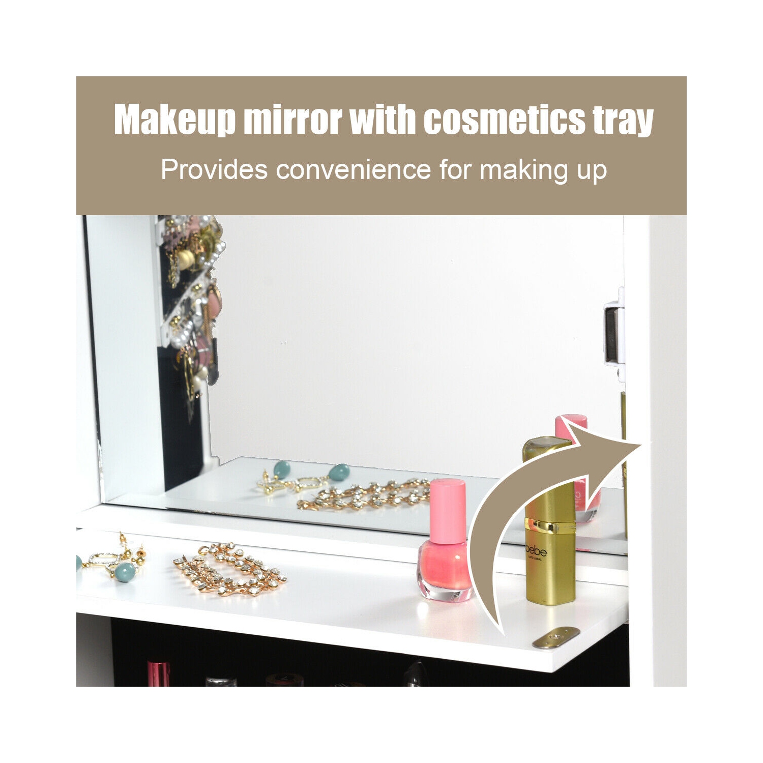 Costway LED Wall Mounted Door Mirror Jewelry Cabinet Armoire Organizer Lockable