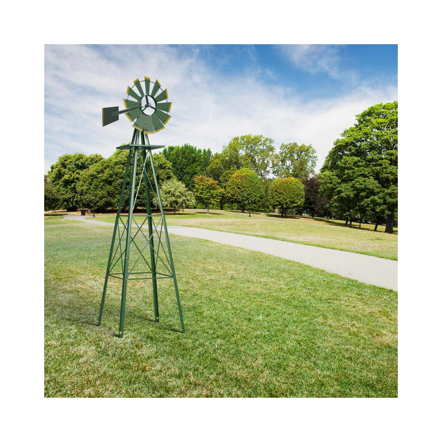 Large moulin à vent de 8 pi de Costway, argent, vert et jaune, vane des jardins