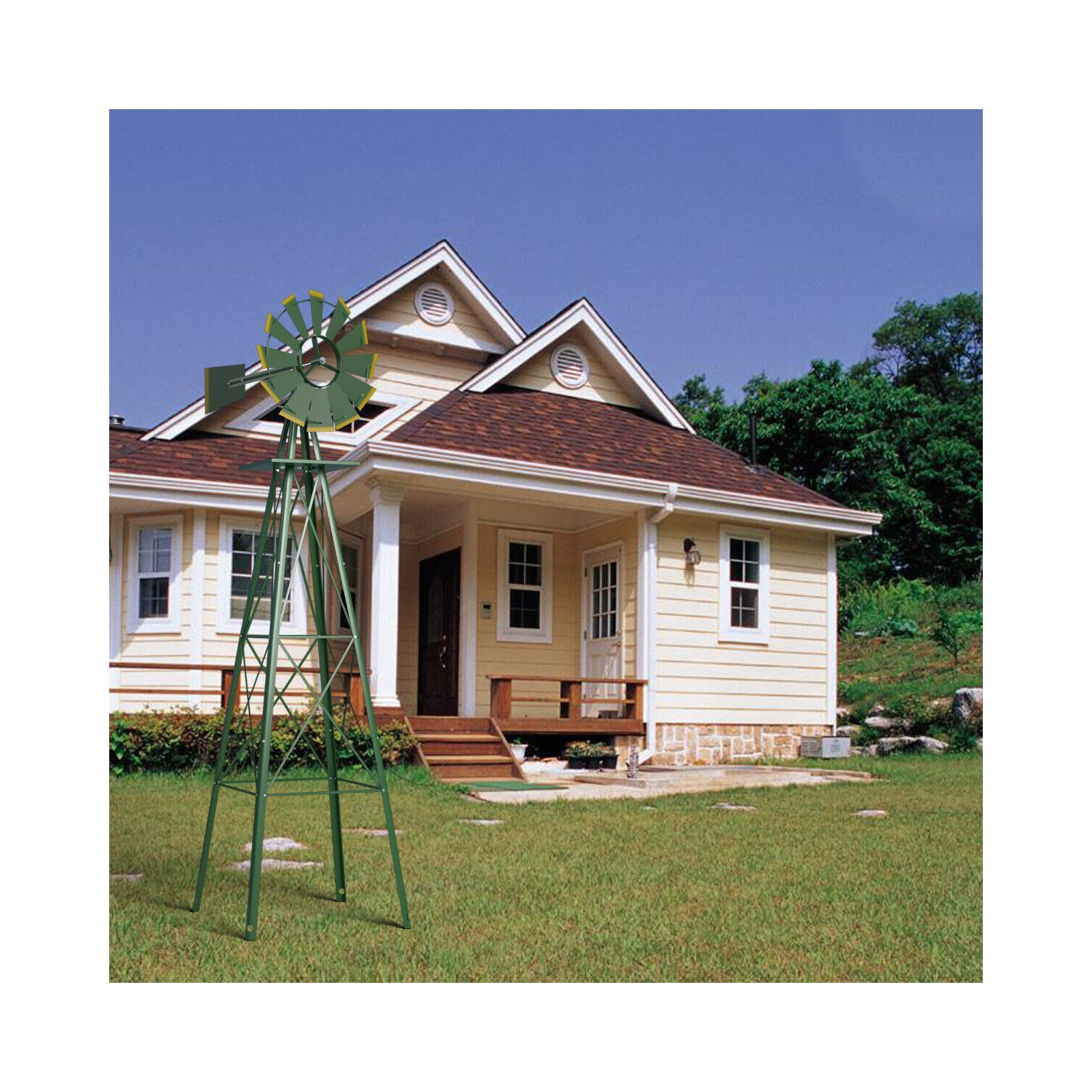 Large moulin à vent de 8 pi de Costway, argent, vert et jaune, vane des jardins