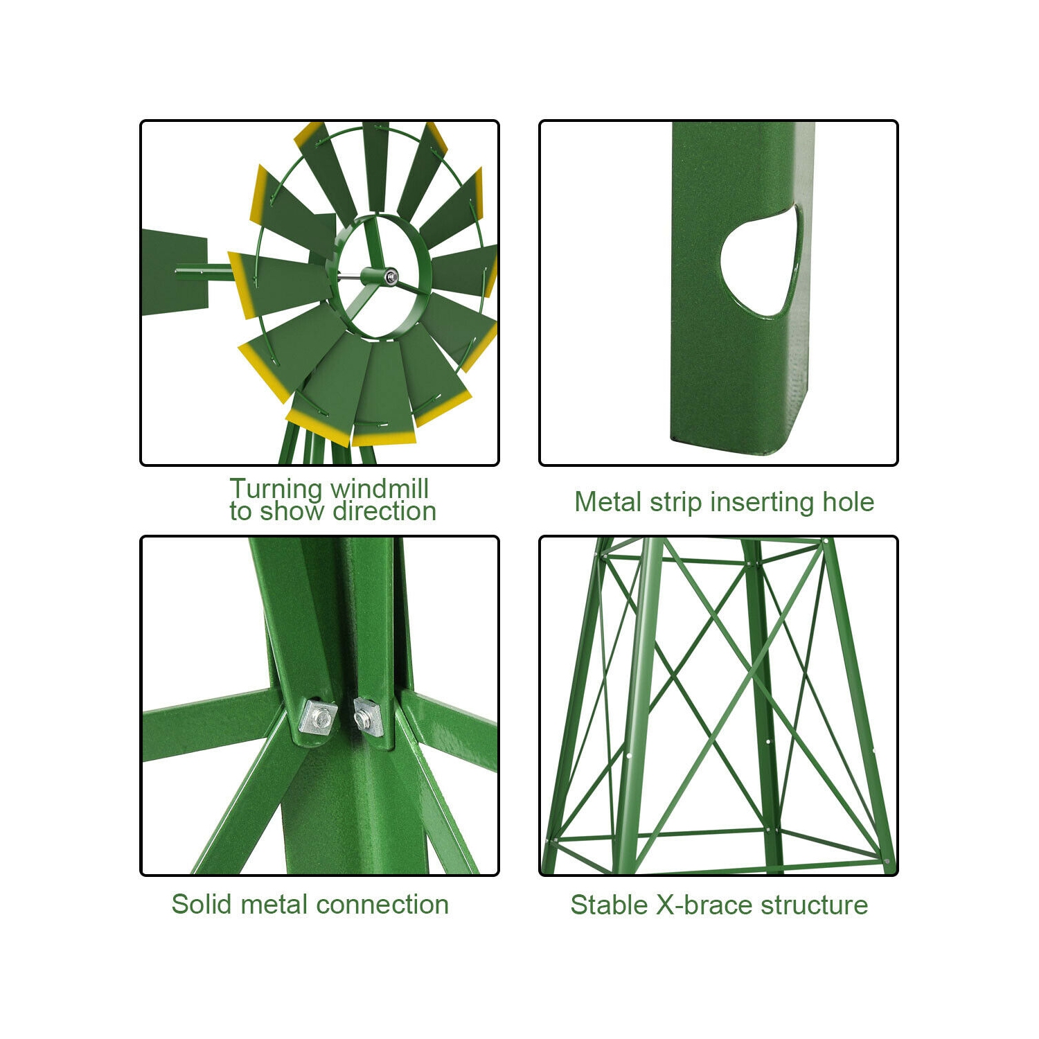 Large moulin à vent de 8 pi de Costway, argent, vert et jaune, vane des jardins