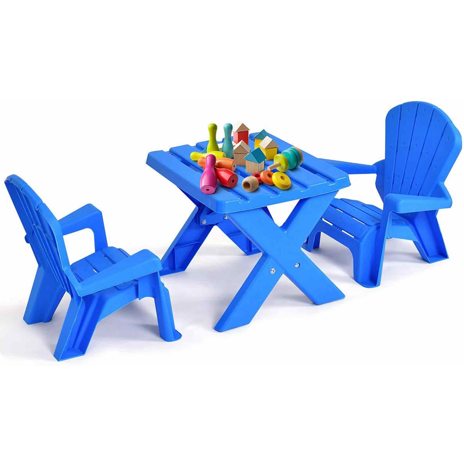 Ensemble table et chaises en plastique pour enfants de Costway 3 pièces Meubles d'extérieur bleu