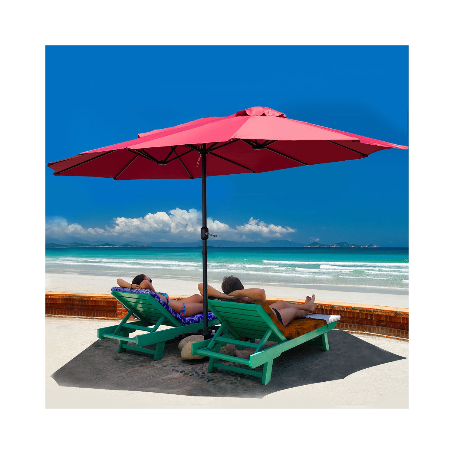 Costway 15' Market Outdoor Umbrella Double-Sided Twin Patio w/ Crank Wine