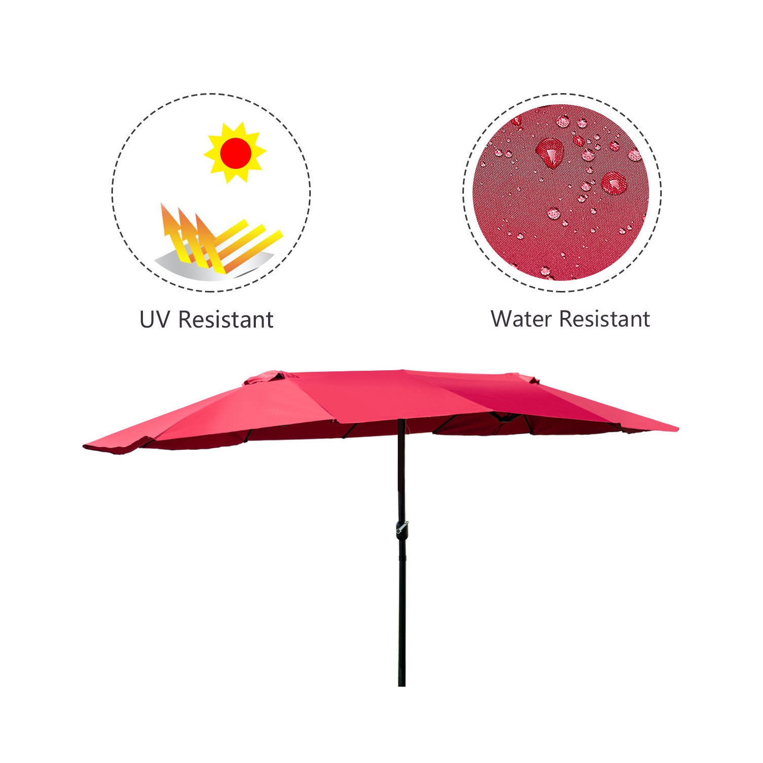 Costway 15' Market Outdoor Umbrella Double-Sided Twin Patio w/ Crank Wine