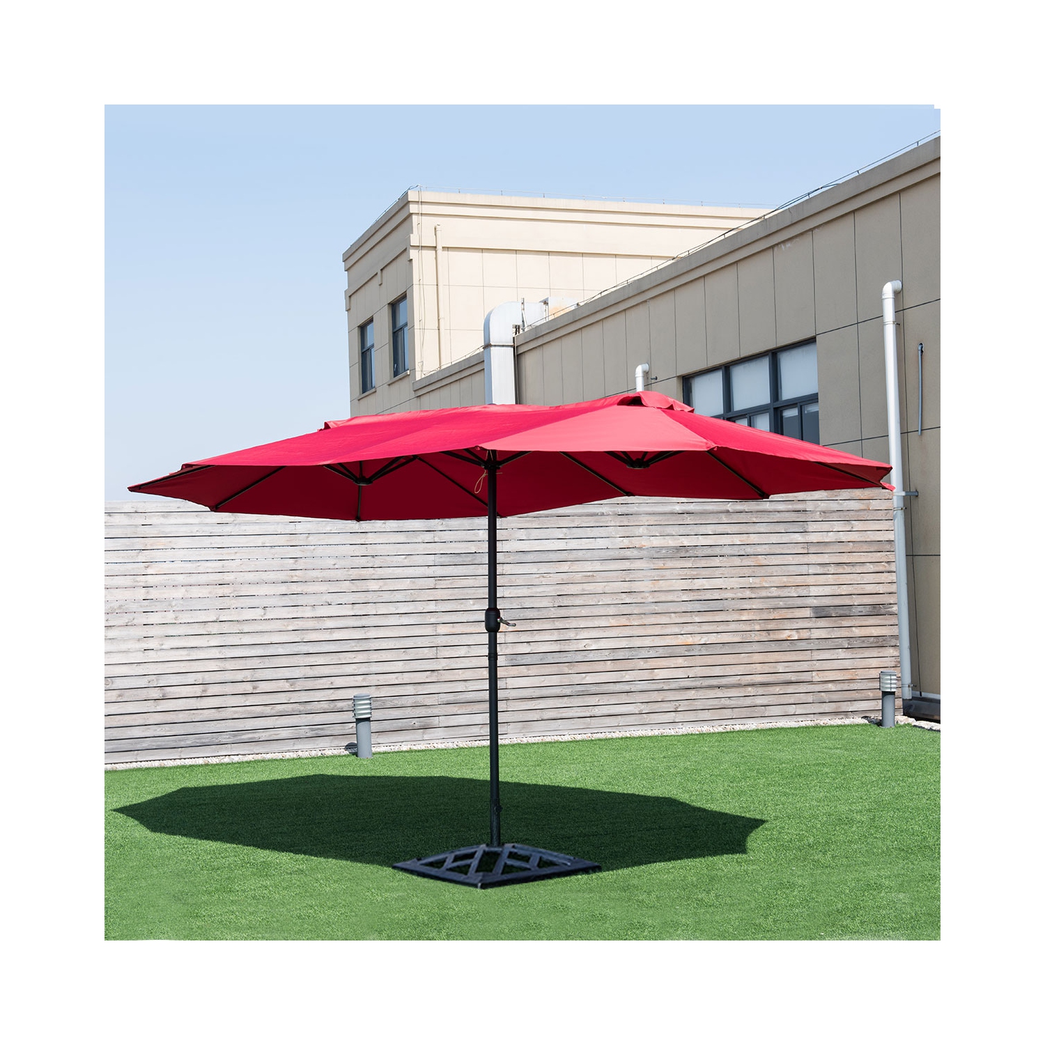 Costway 15' Market Outdoor Umbrella Double-Sided Twin Patio w/ Crank Wine