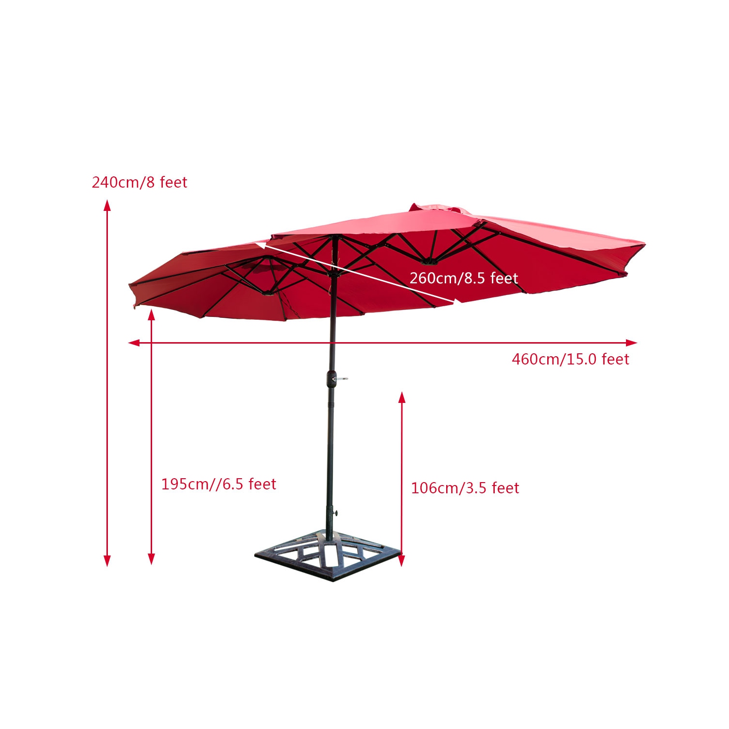Costway 15' Market Outdoor Umbrella Double-Sided Twin Patio w/ Crank Wine