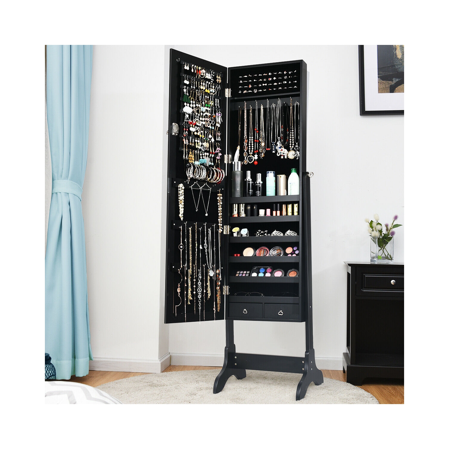 Armoire verrouillable à bijoux avec tiroirs et armoire à bijoux de Costway, noir
