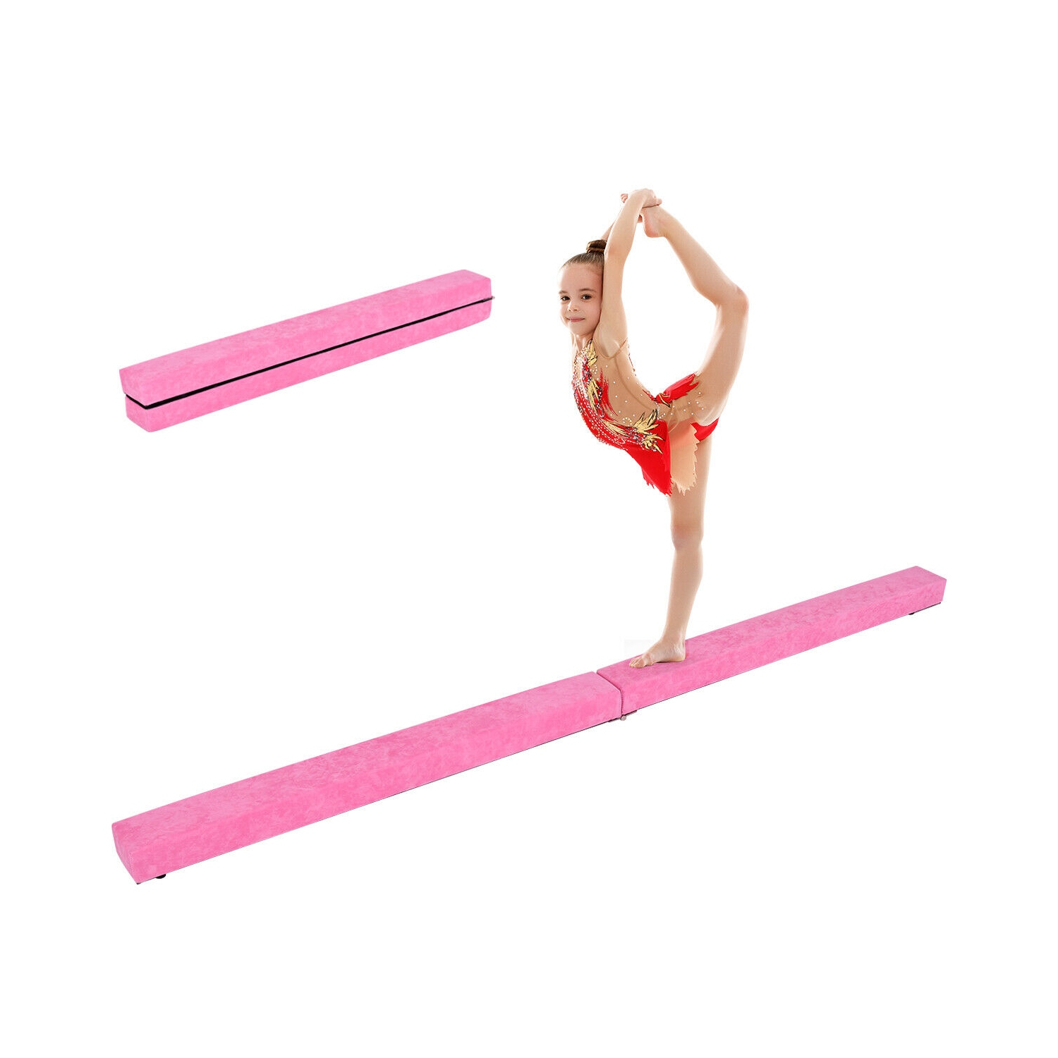 Section modulaire de 7 pi, barre d'équilibre au sol, gymnastique, fopage d’entraînement en suède rose doux