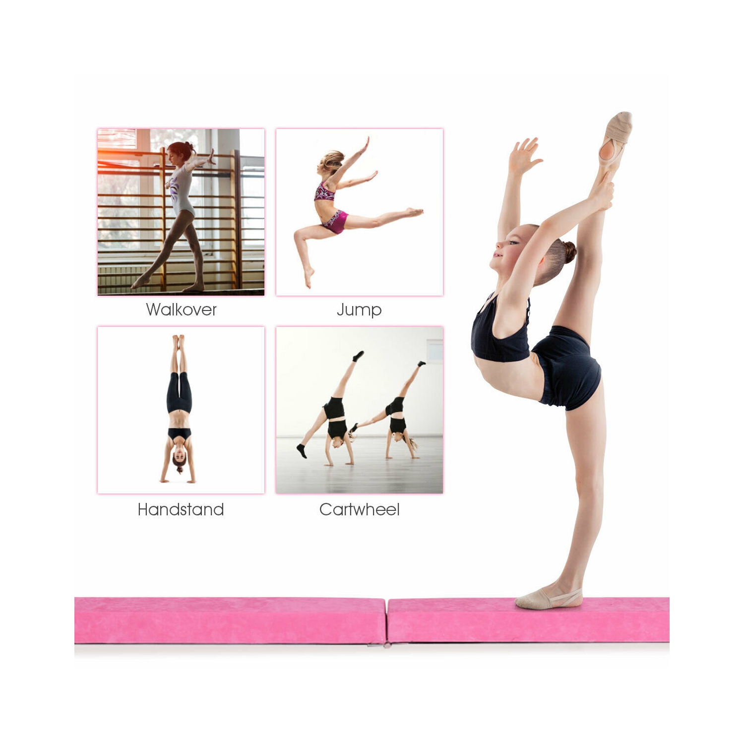 Section modulaire de 7 pi, barre d'équilibre au sol, gymnastique, fopage d’entraînement en suède rose doux