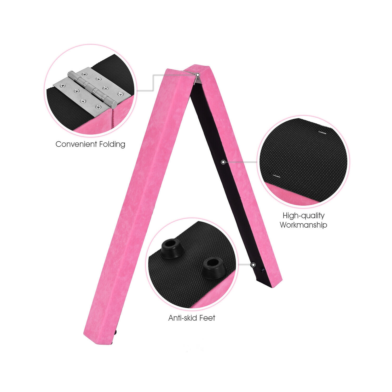 Section modulaire de 7 pi, barre d'équilibre au sol, gymnastique, fopage d’entraînement en suède rose doux