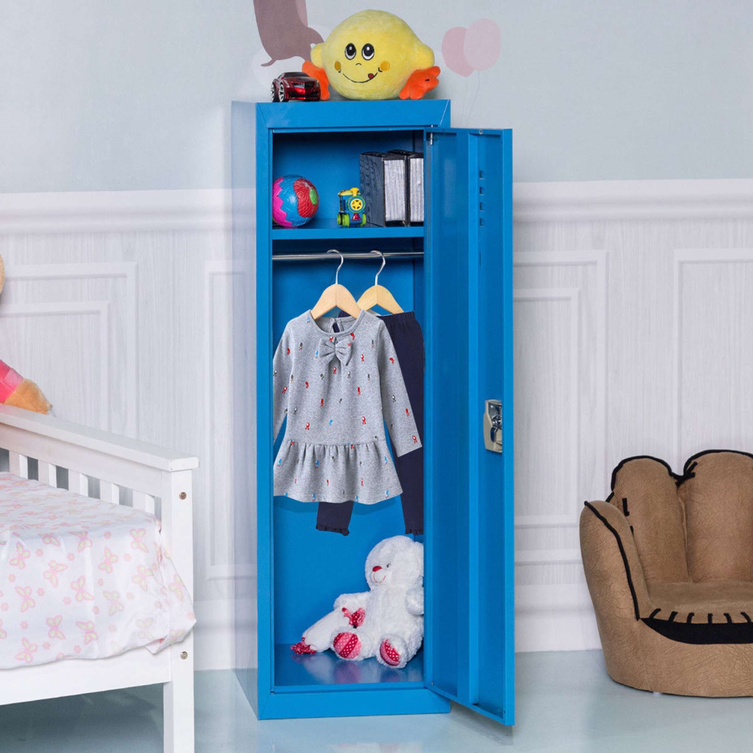 Costway 48" Kid Locker Safe Storage Child Single Tier Metal Lock Key Blue