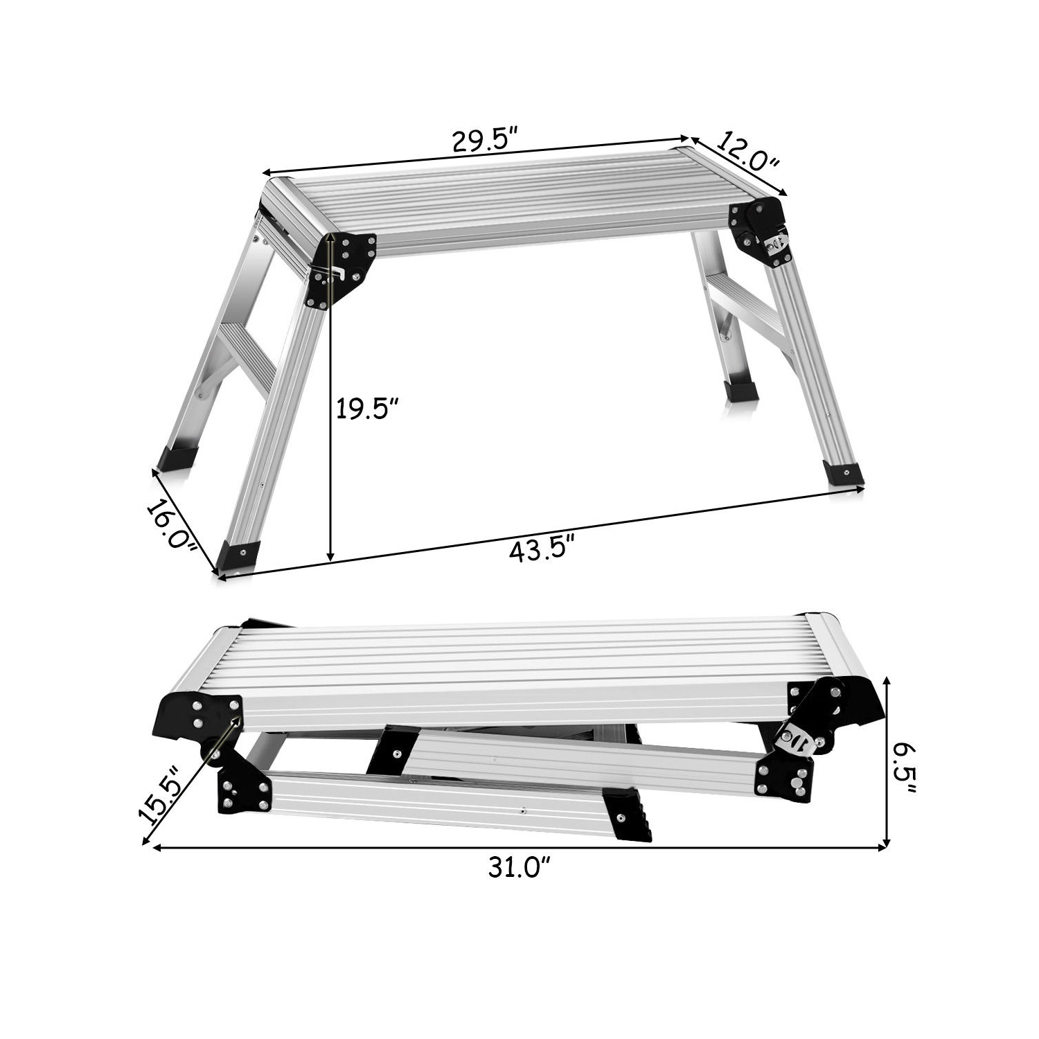 Costway HD EN131 Aluminum Platform Drywall Step Up Folding Work Bench Stool Ladder