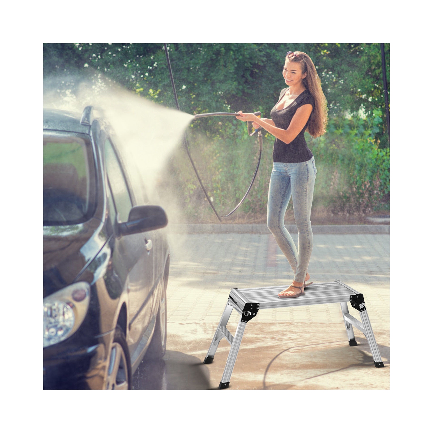 Costway HD EN131 Aluminum Platform Drywall Step Up Folding Work Bench Stool Ladder