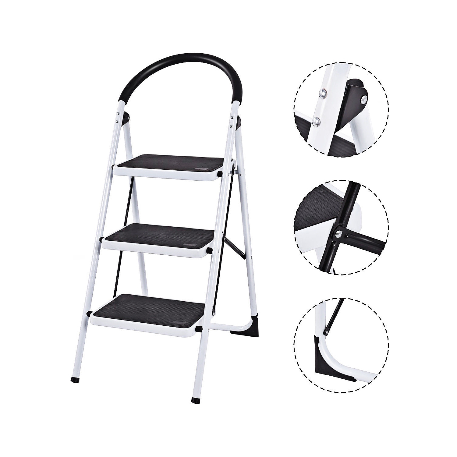 3 Step Ladder Folding Stool Heavy Duty Industrial Lightweight 330lbs Capacity