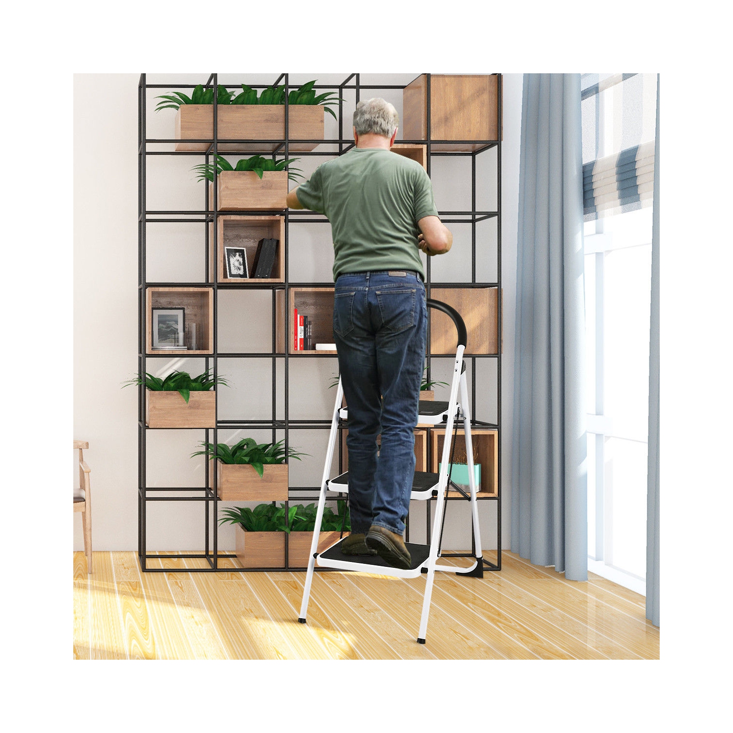 3 Step Ladder Folding Stool Heavy Duty Industrial Lightweight 330lbs Capacity