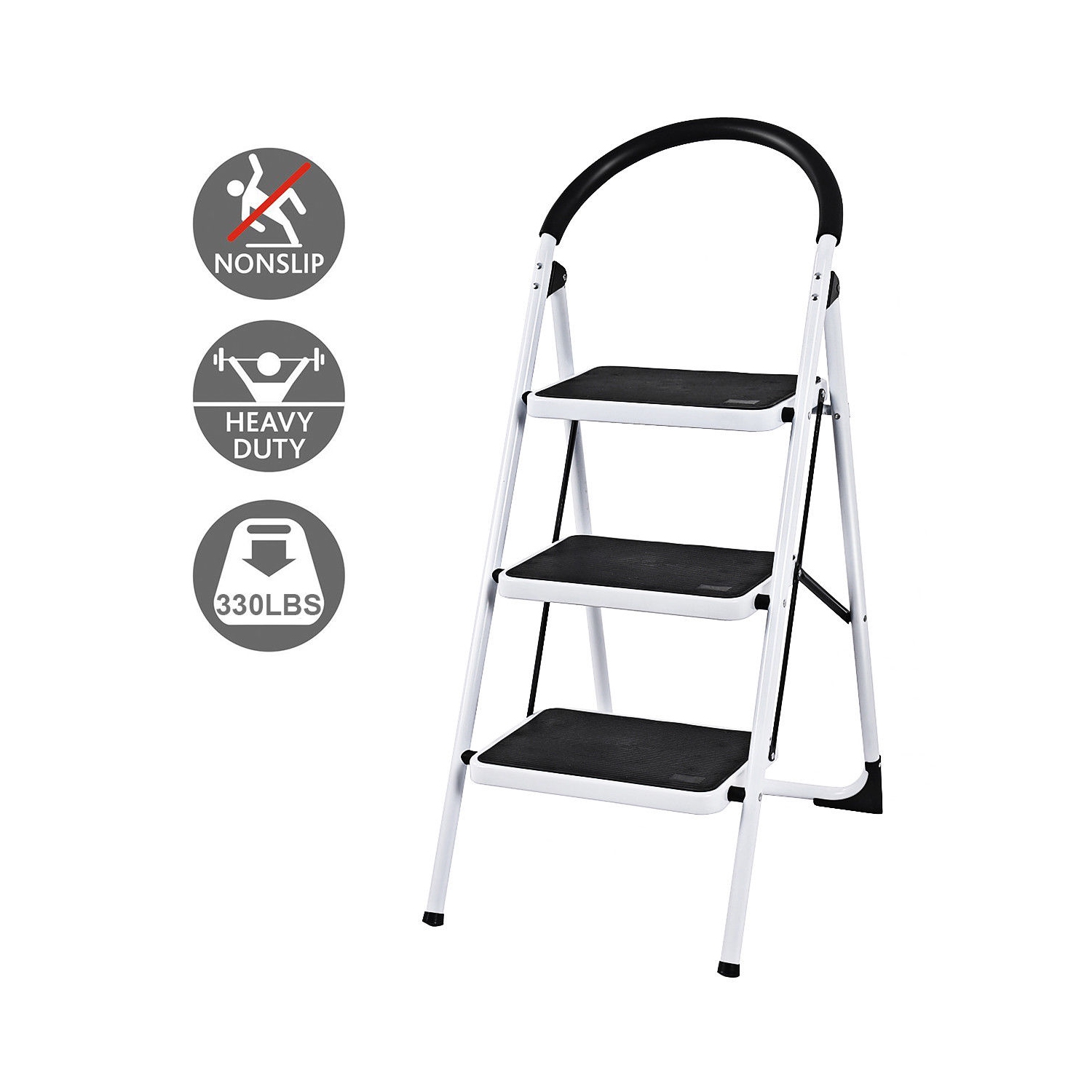 3 Step Ladder Folding Stool Heavy Duty Industrial Lightweight 330lbs Capacity