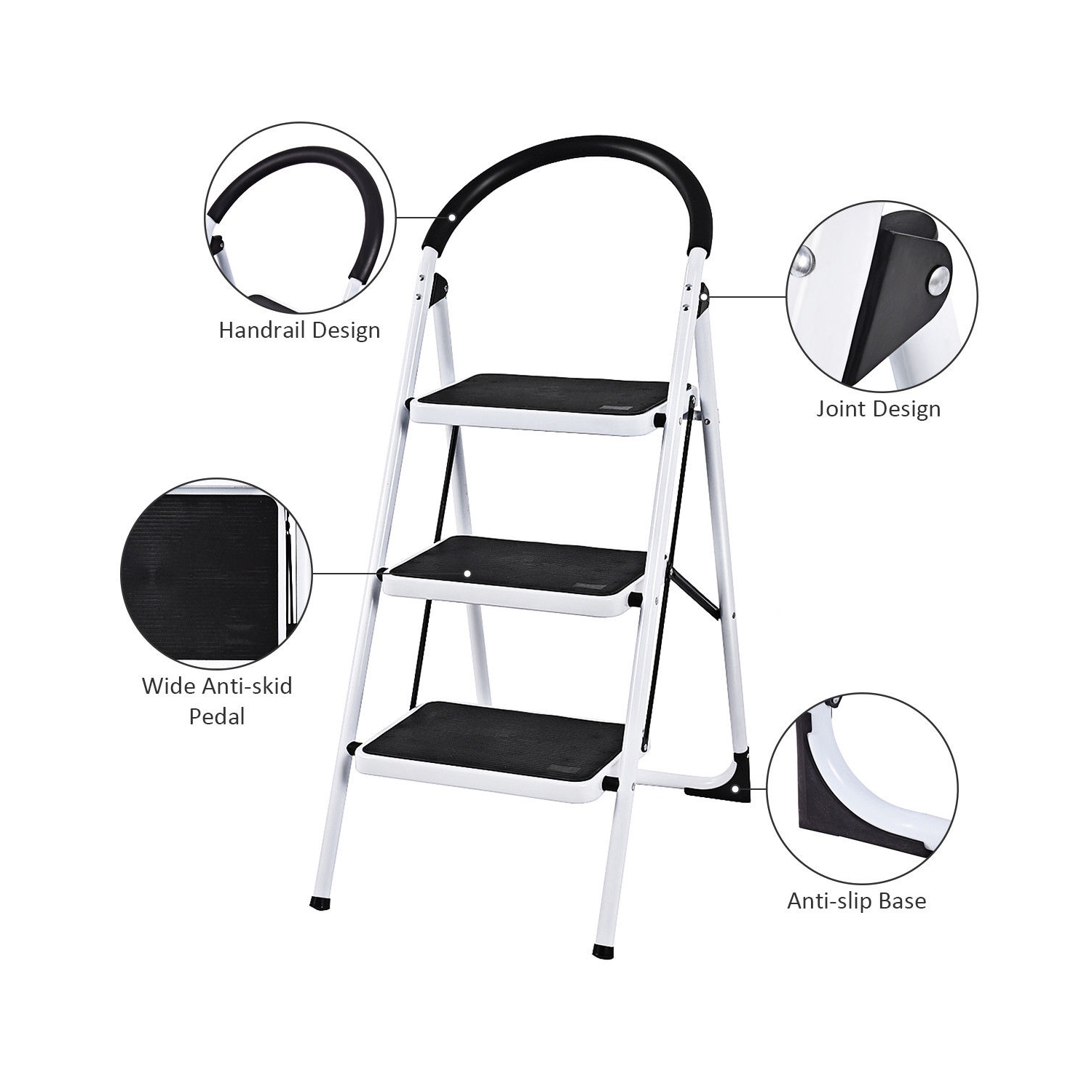 3 Step Ladder Folding Stool Heavy Duty Industrial Lightweight 330lbs Capacity