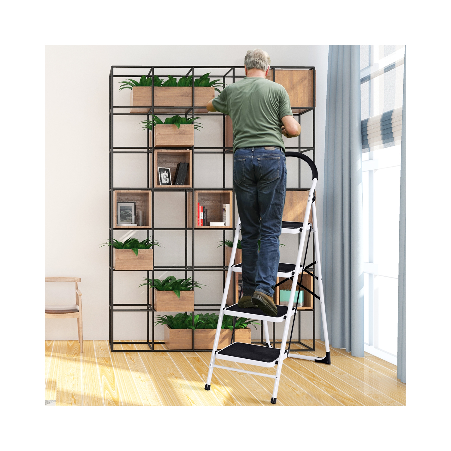 4 Step Ladder Folding Stool Heavy Duty 330lbs Capacity Industrial Lightweight