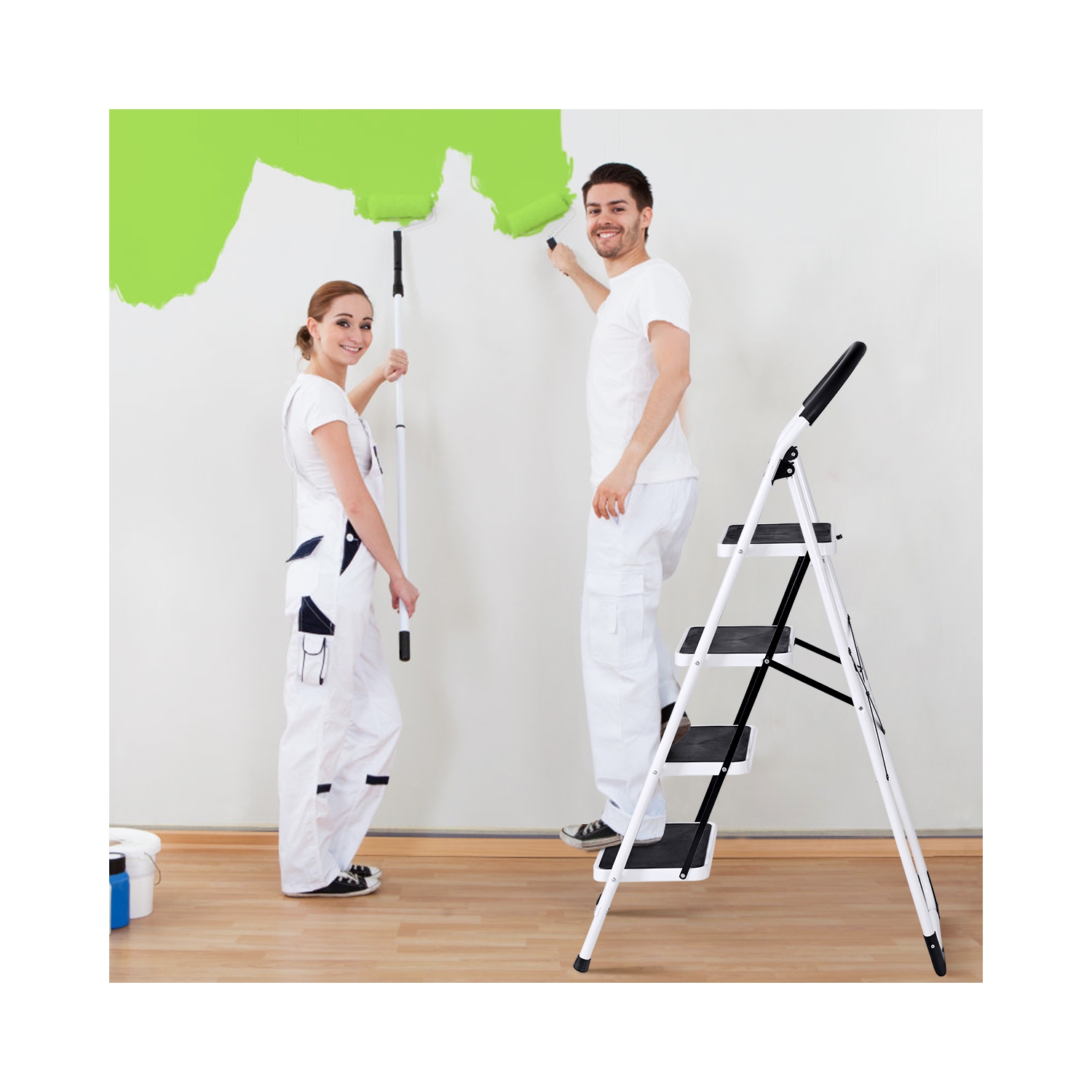 4 Step Ladder Folding Stool Heavy Duty 330lbs Capacity Industrial Lightweight