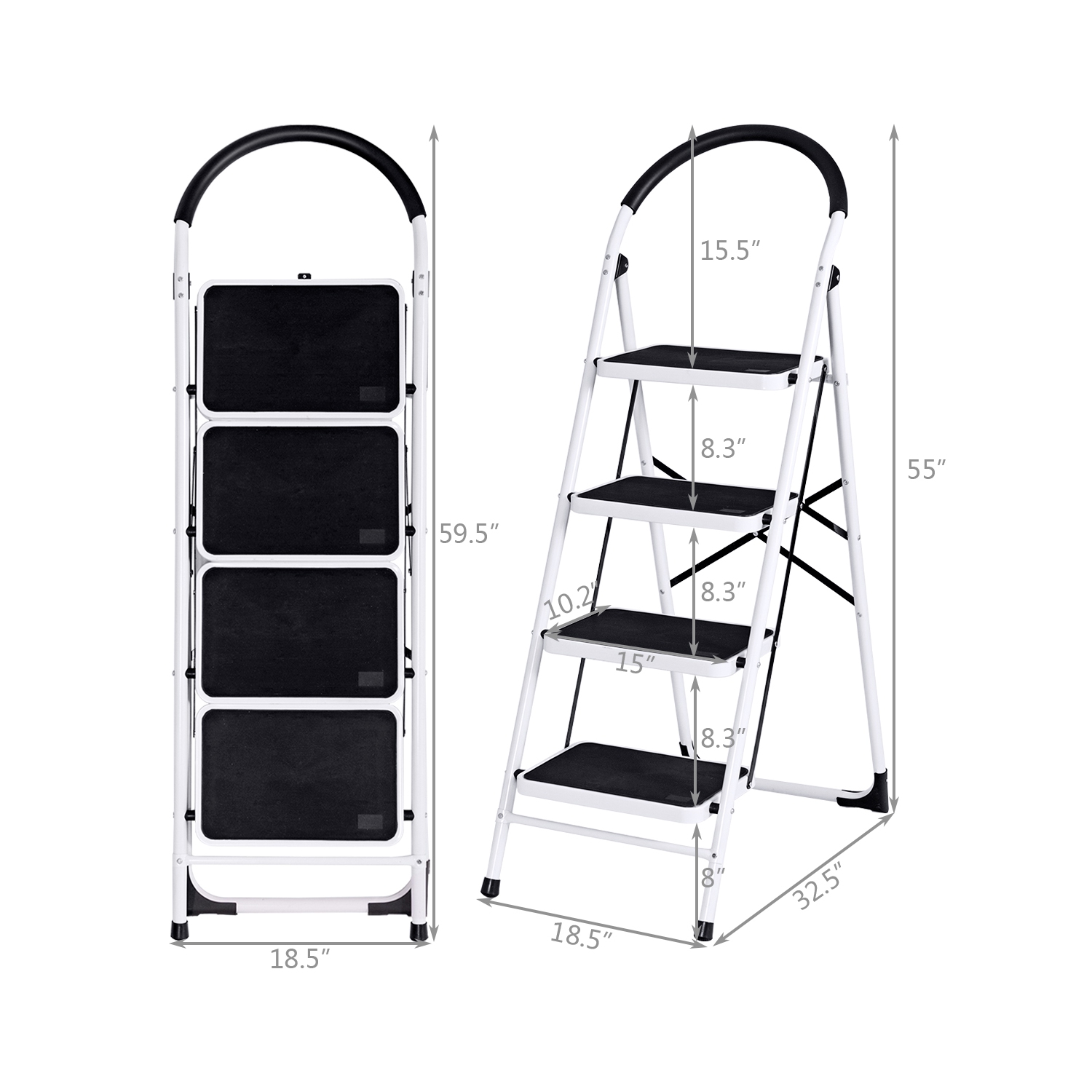 4 Step Ladder Folding Stool Heavy Duty 330lbs Capacity Industrial Lightweight