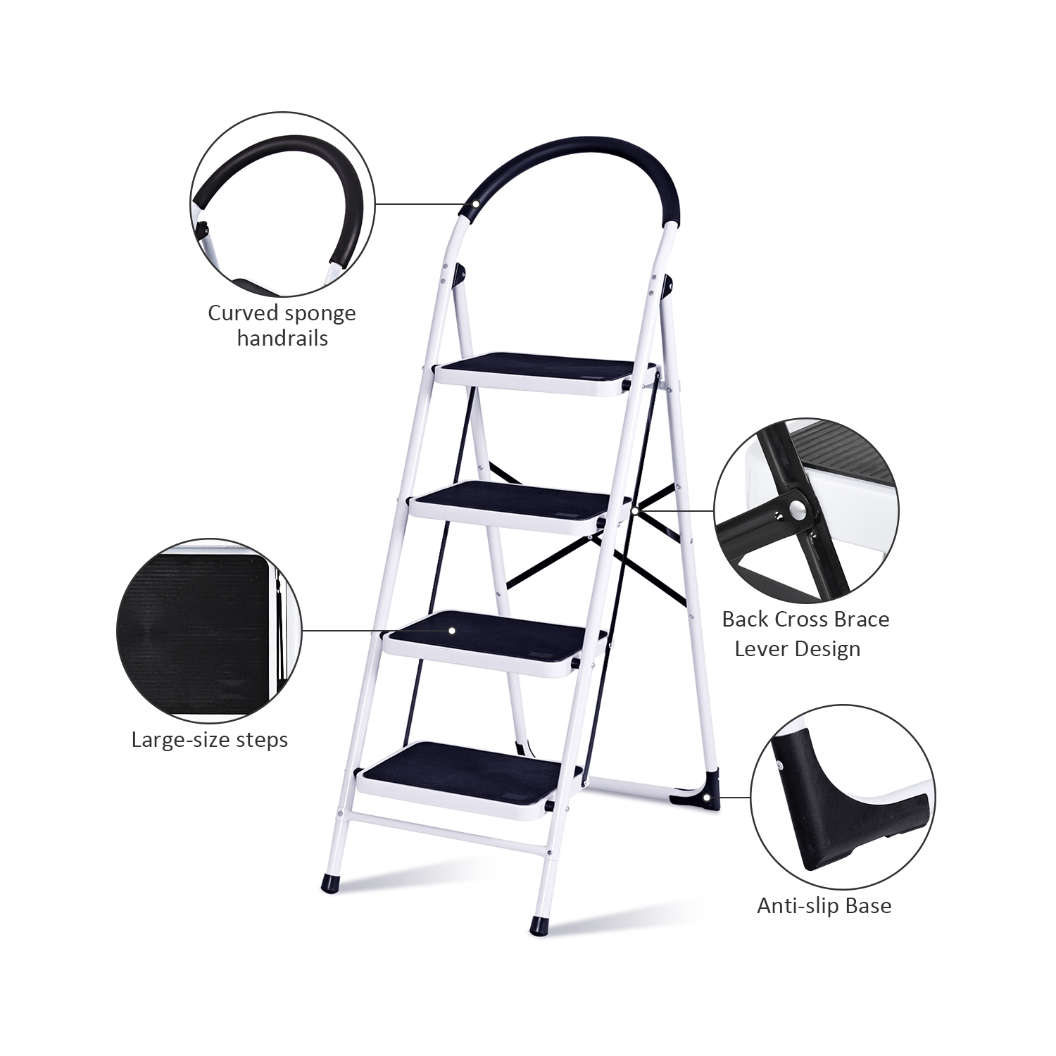 4 Step Ladder Folding Stool Heavy Duty 330lbs Capacity Industrial Lightweight