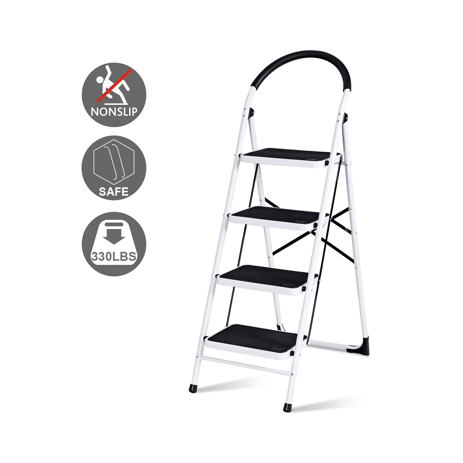 4 Step Ladder Folding Stool Heavy Duty 330lbs Capacity Industrial Lightweight