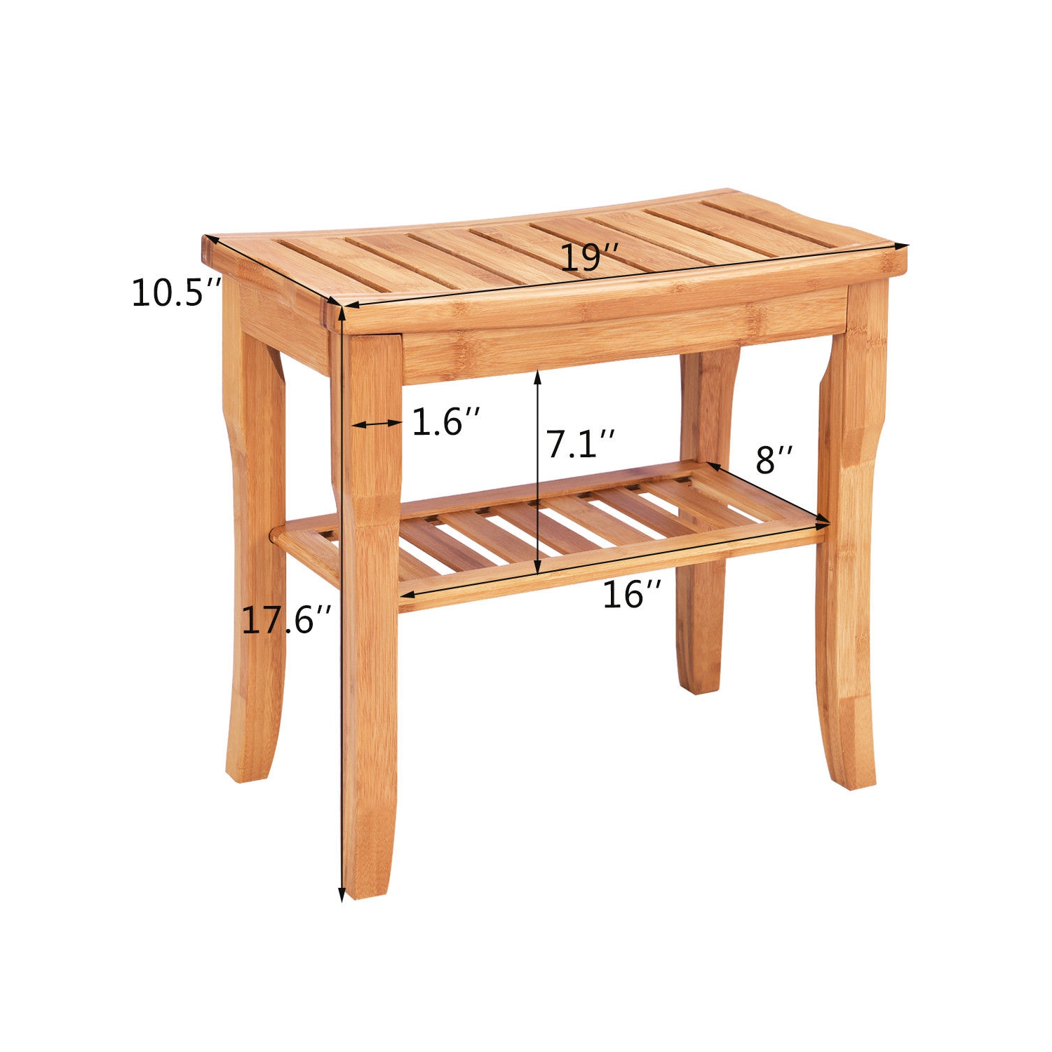 Costway Bamboo Shower Seat Bench Bathroom Spa Organizer Stool W/ Storage Shelf