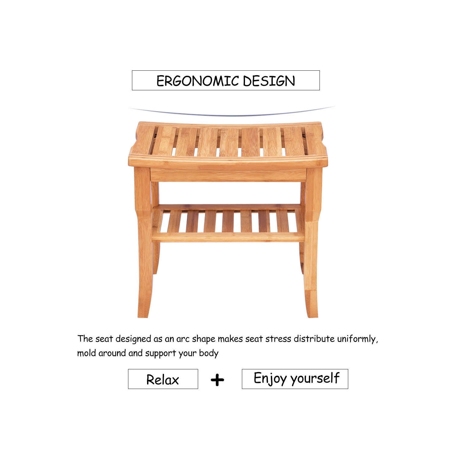 Costway Bamboo Shower Seat Bench Bathroom Spa Organizer Stool W/ Storage Shelf