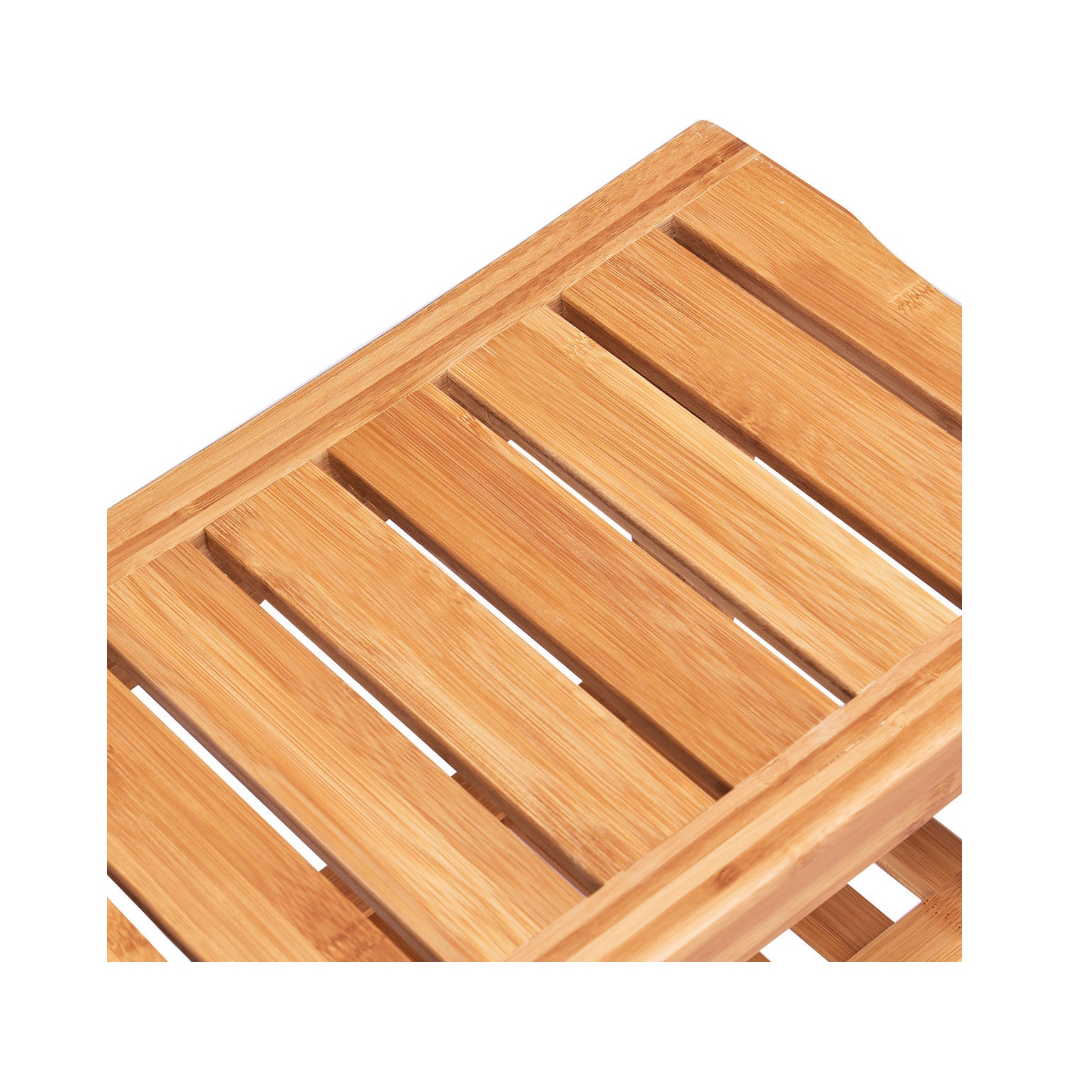 Costway Bamboo Shower Seat Bench Bathroom Spa Organizer Stool W/ Storage Shelf