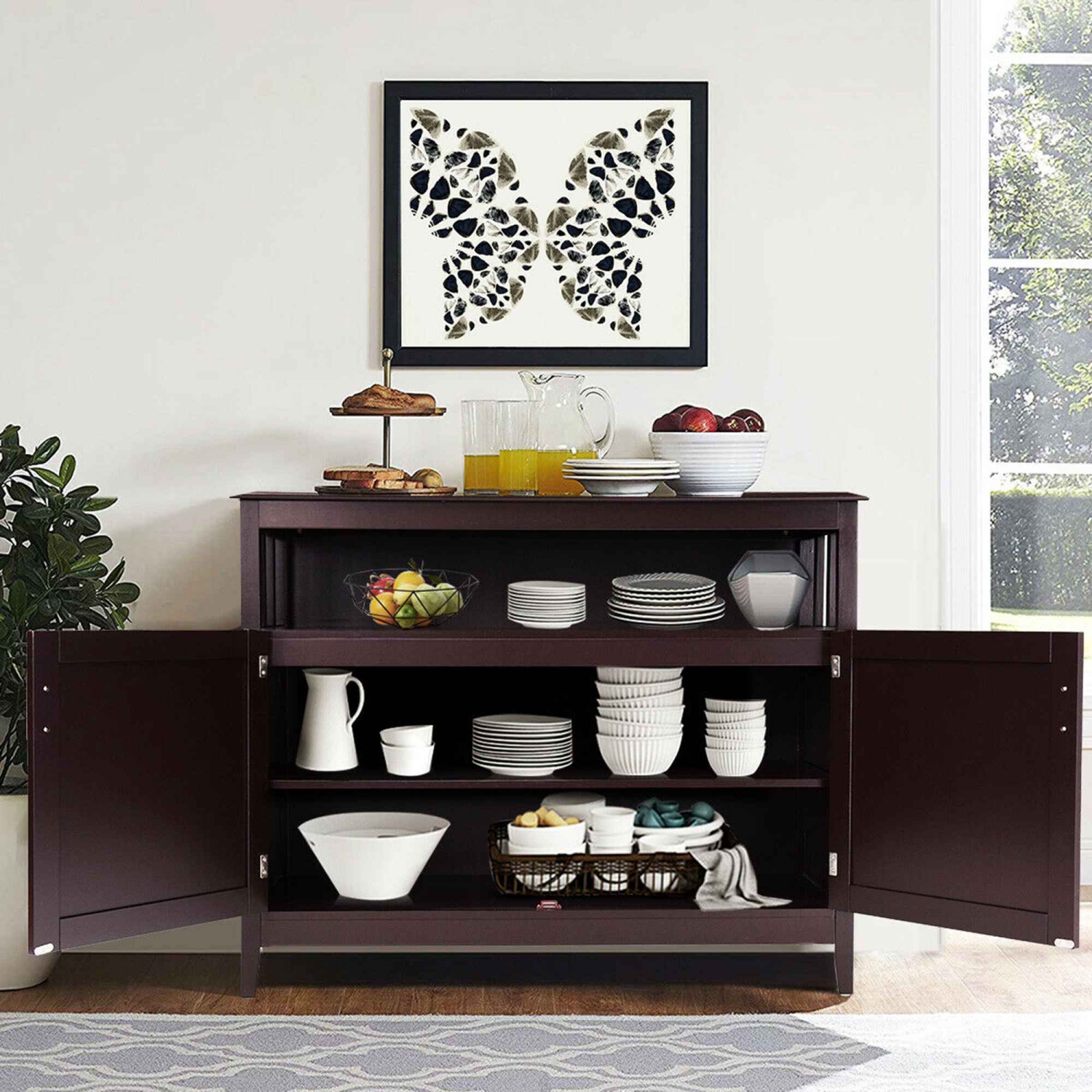 Costway Wood Kitchen Storage Cabinet Buffet Server Dining Table Sideboard TV Stand