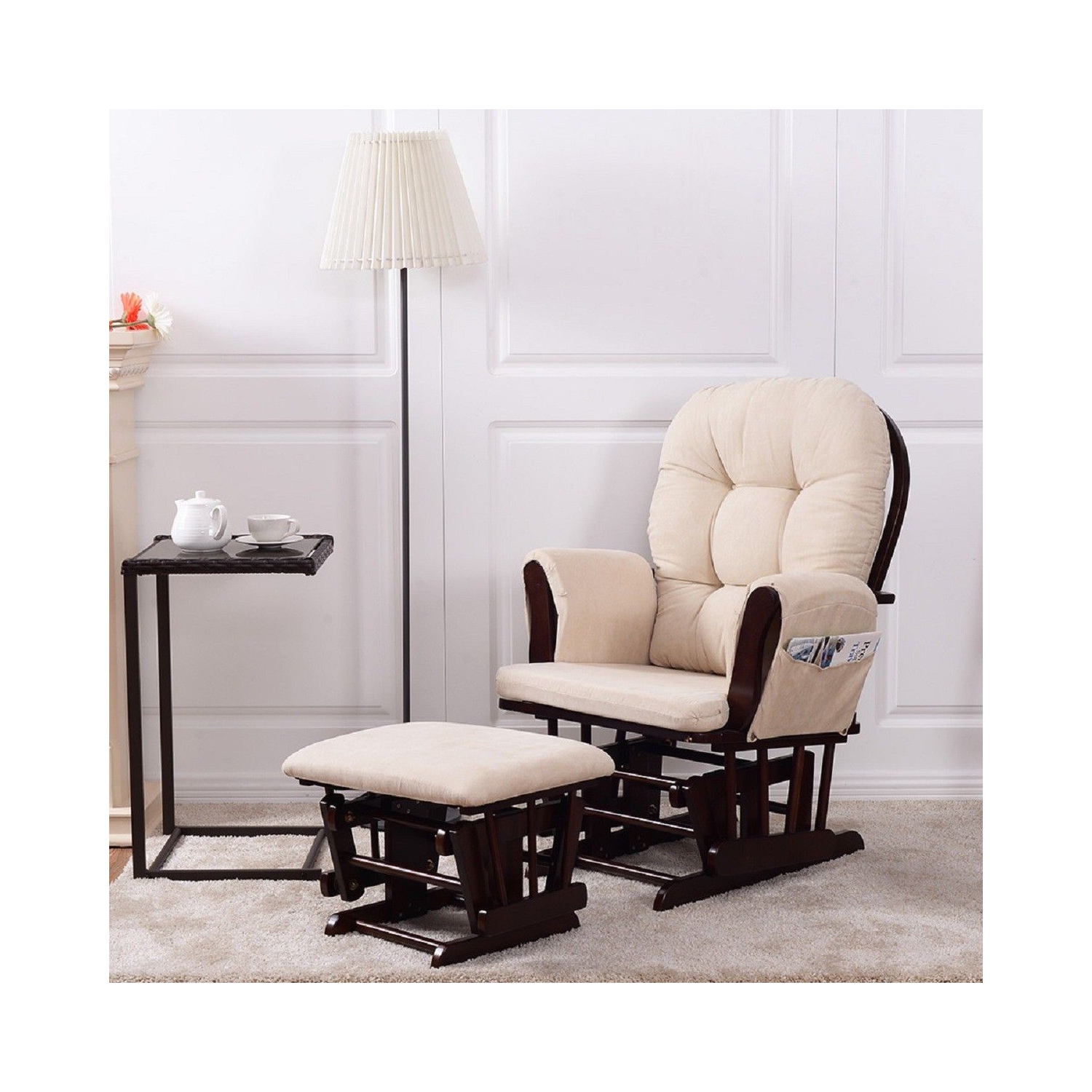 Ensemble fauteuil berçant coulissant et pouf Relax de Costway avec coussin beige