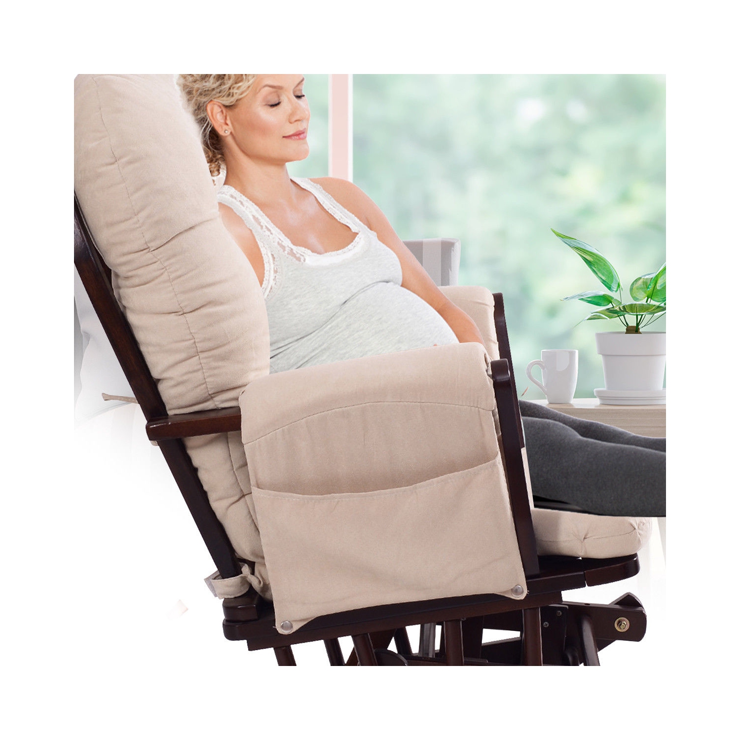 Ensemble fauteuil berçant coulissant et pouf Relax de Costway avec coussin beige