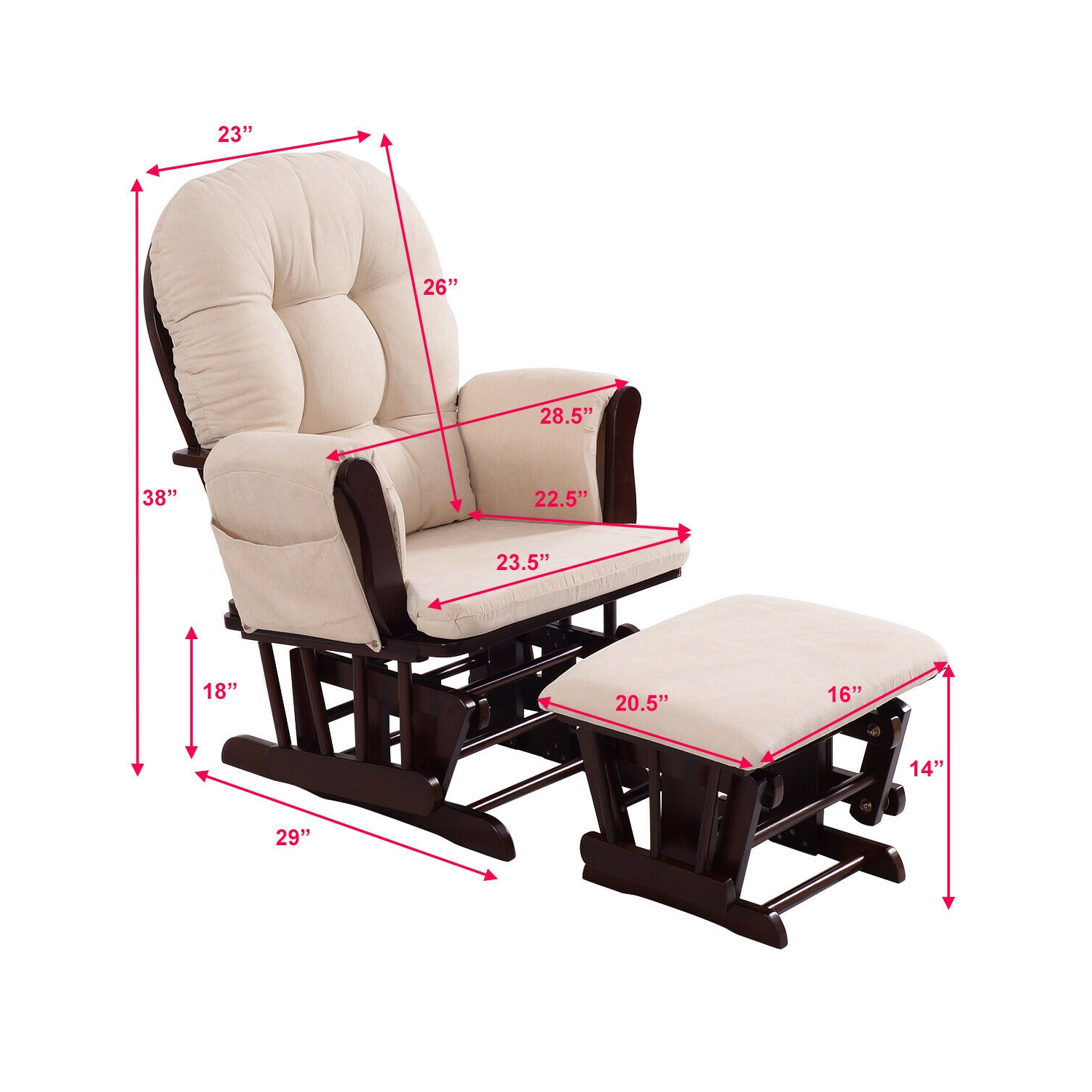 Ensemble fauteuil berçant coulissant et pouf Relax de Costway avec coussin beige