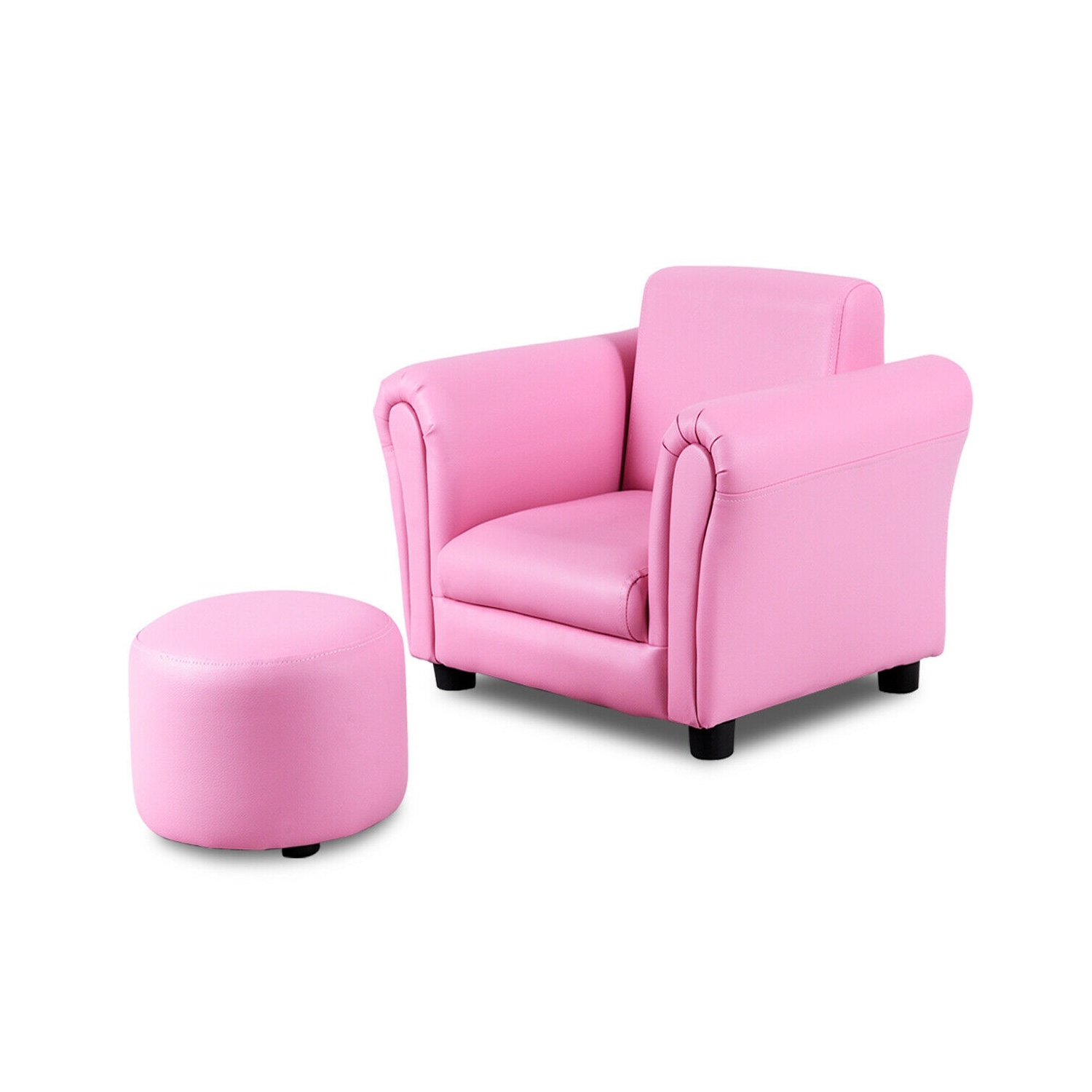 Canapé avec accoudoir pour enfants de Costway. Cadeau d’anniversaire pour tout-petits avec pouf rose