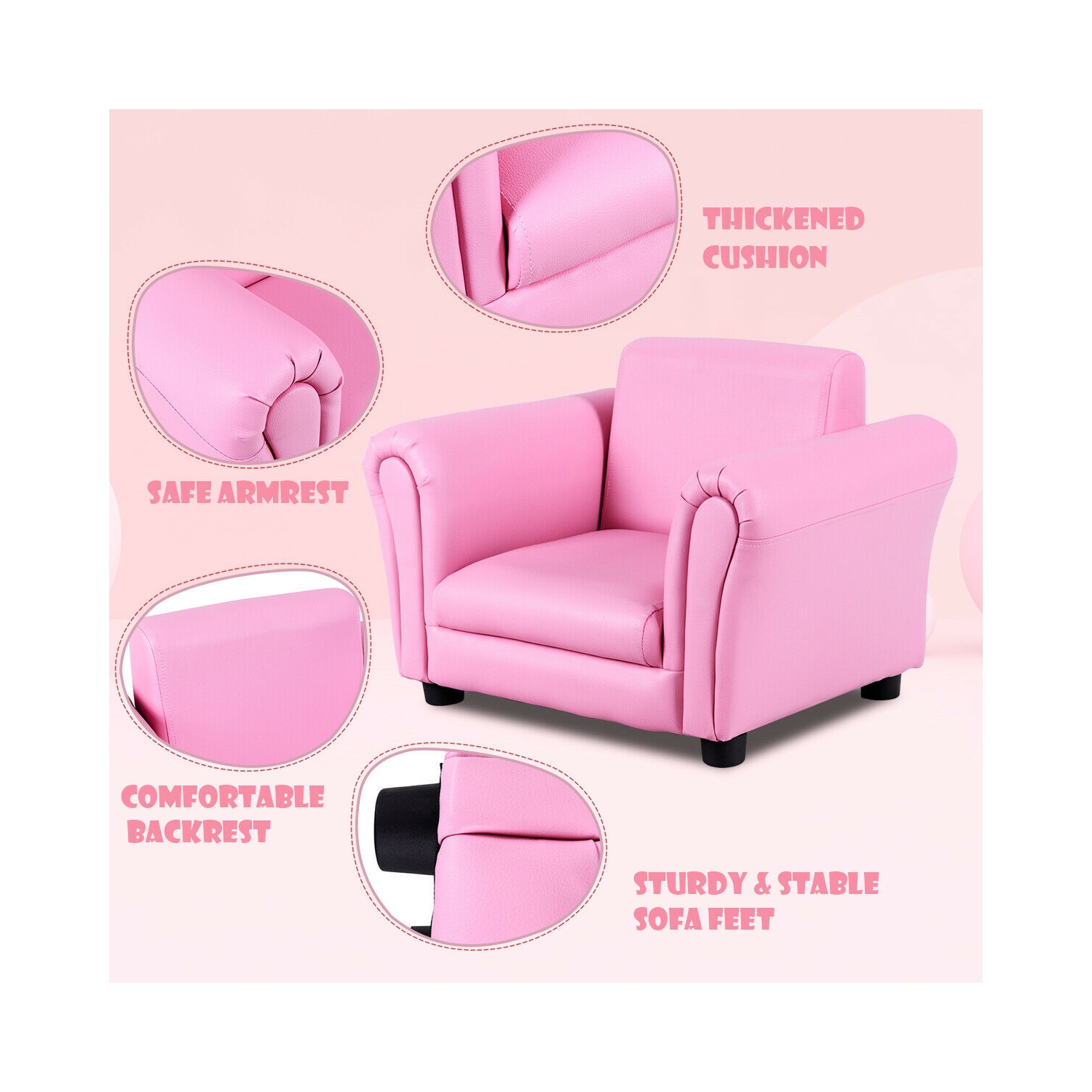 Canapé avec accoudoir pour enfants de Costway. Cadeau d’anniversaire pour tout-petits avec pouf rose
