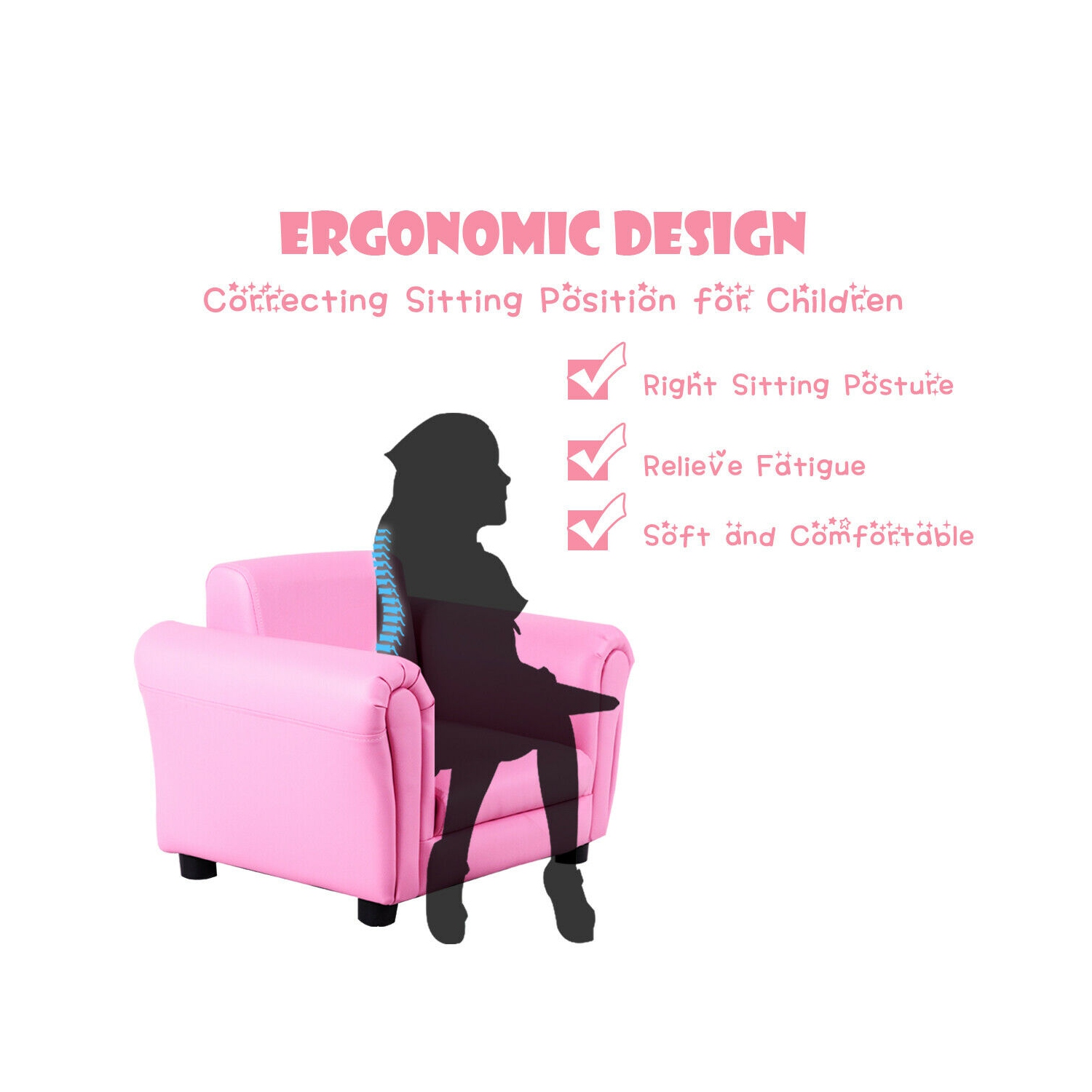 Canapé avec accoudoir pour enfants de Costway. Cadeau d’anniversaire pour tout-petits avec pouf rose