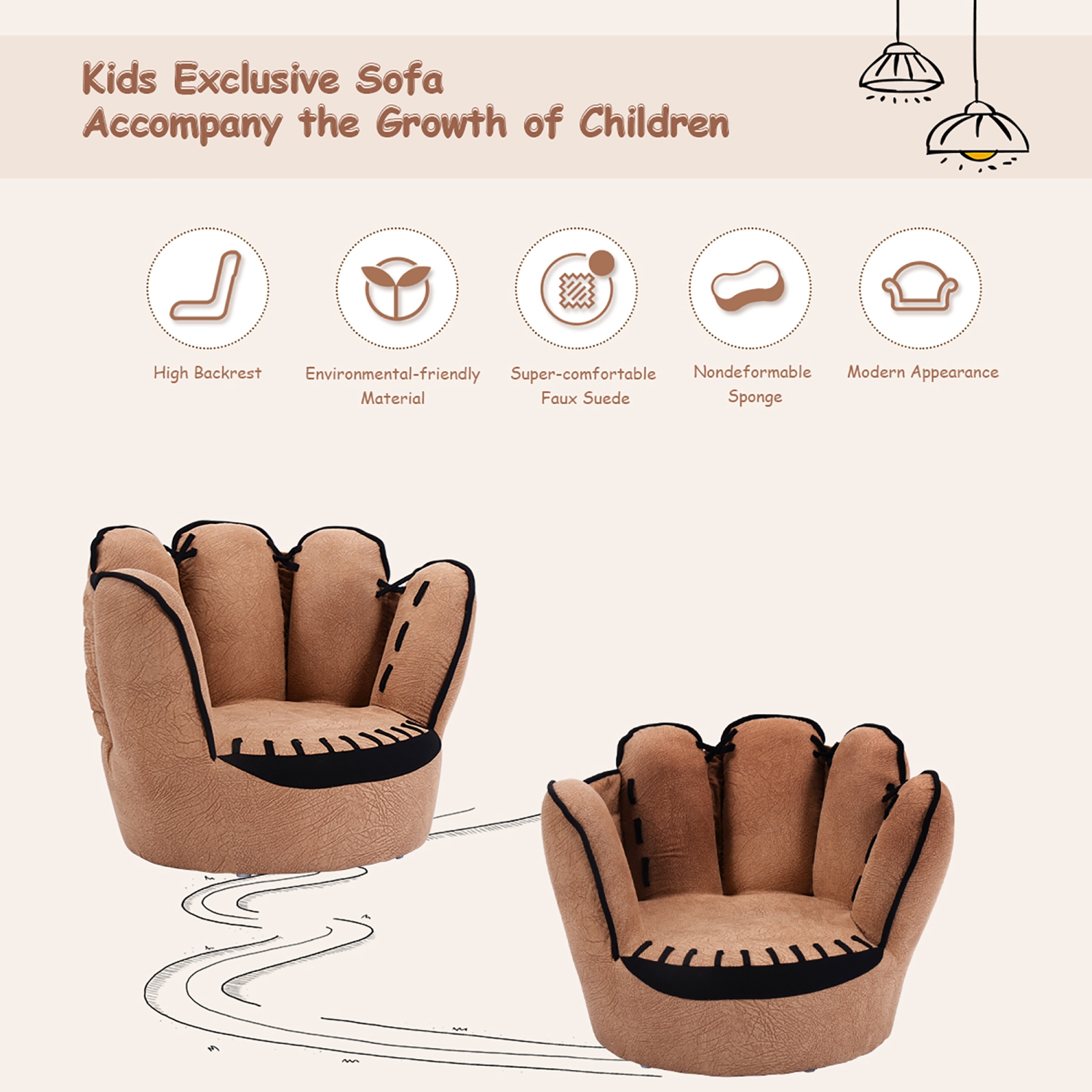 Costway Kids Sofa Five Finger Armrest Chair Couch Children Living Room Toddler Gift