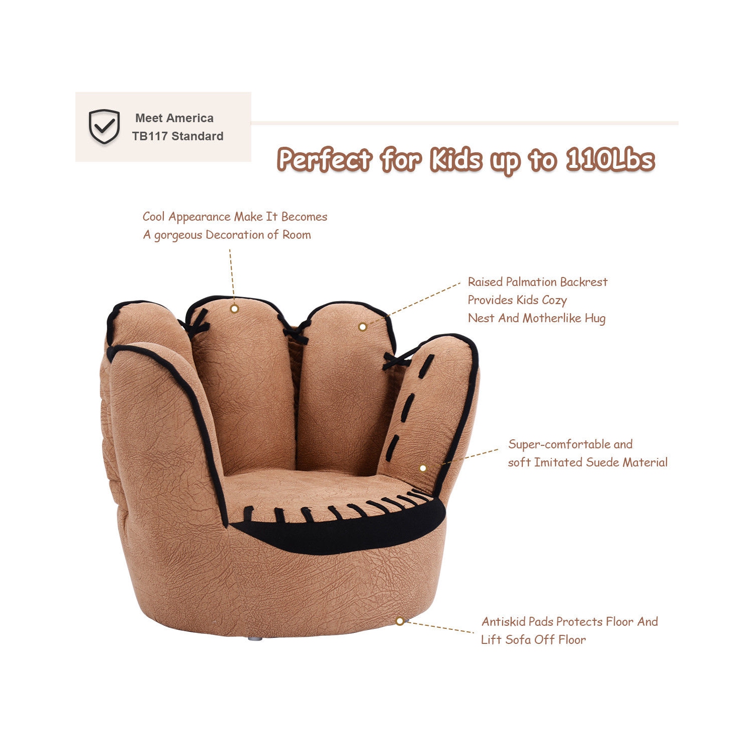 Costway Kids Sofa Five Finger Armrest Chair Couch Children Living Room Toddler Gift