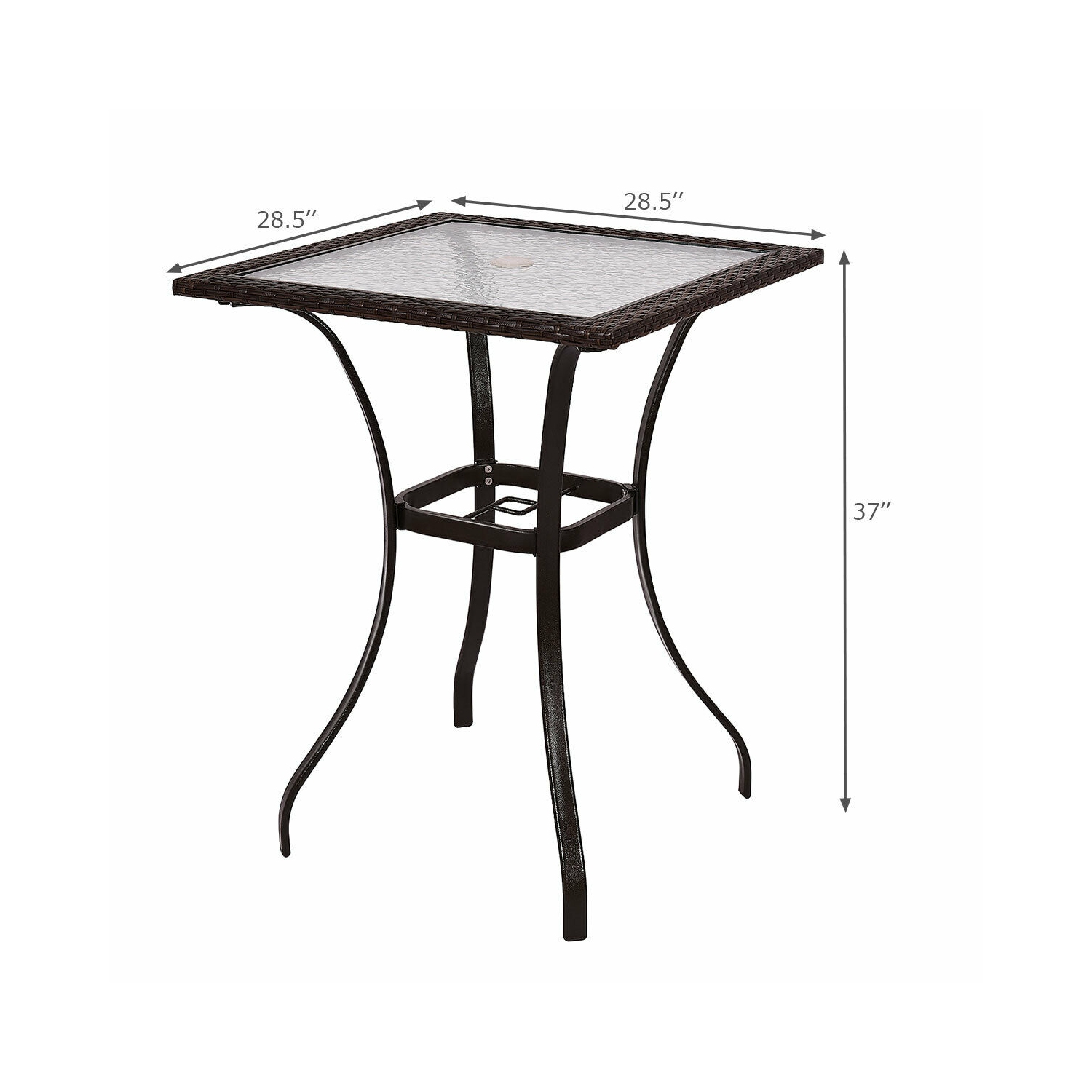 Costway Yard Outdoor Patio Garden Rattan Wicker Bar Square Table with Glass Top