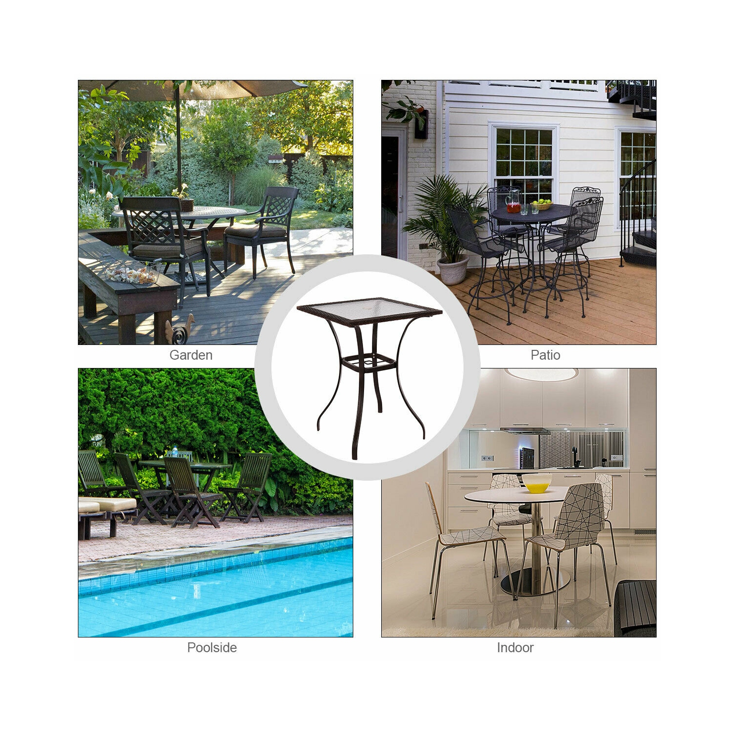 Costway Yard Outdoor Patio Garden Rattan Wicker Bar Square Table with Glass Top