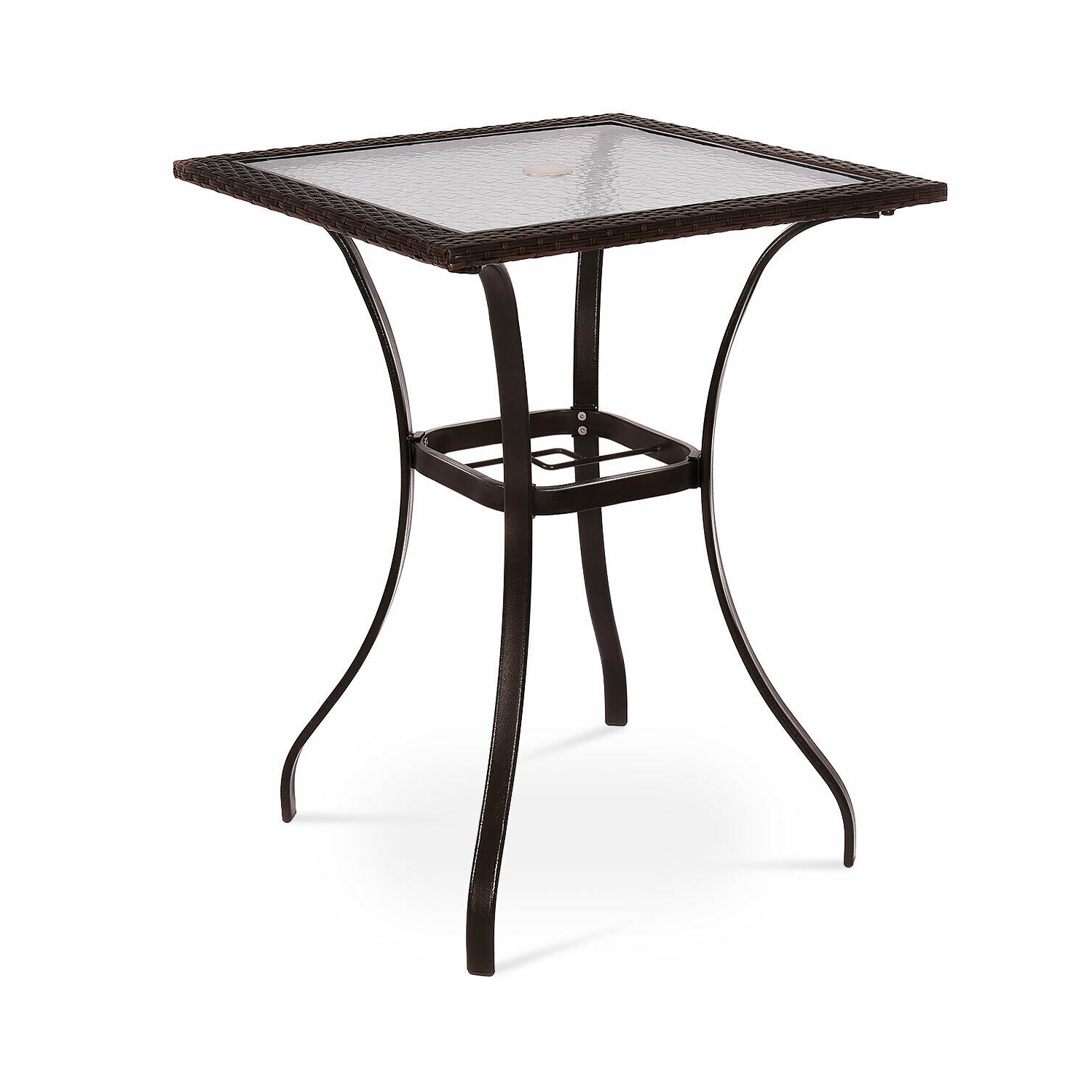 Costway Yard Outdoor Patio Garden Rattan Wicker Bar Square Table with Glass Top