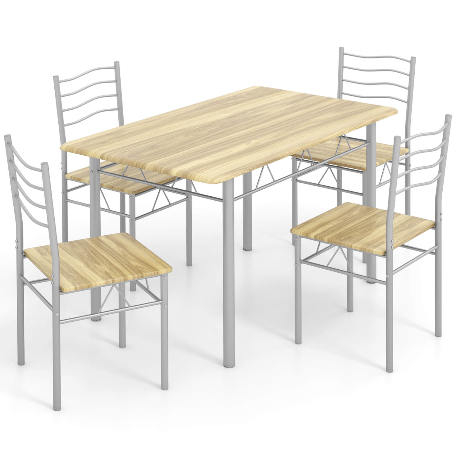 Costway 5 Piece Dining Table Set Wood Metal Kitchen Breakfast Furniture w/4 Chair Walnut