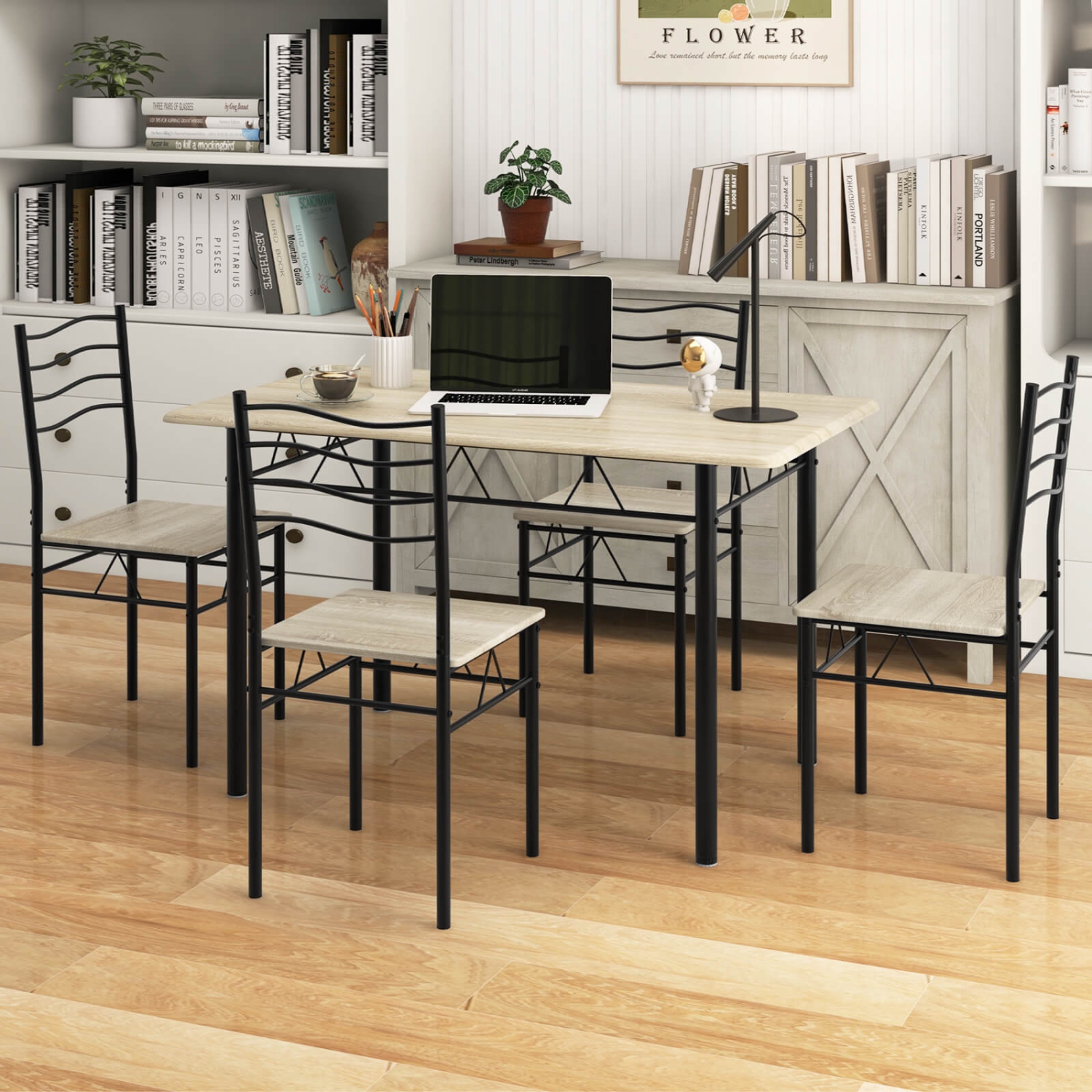 Costway 5 Piece Dining Table Set w/ 4 Chairs Wood Metal Kitchen Breakfast Furniture