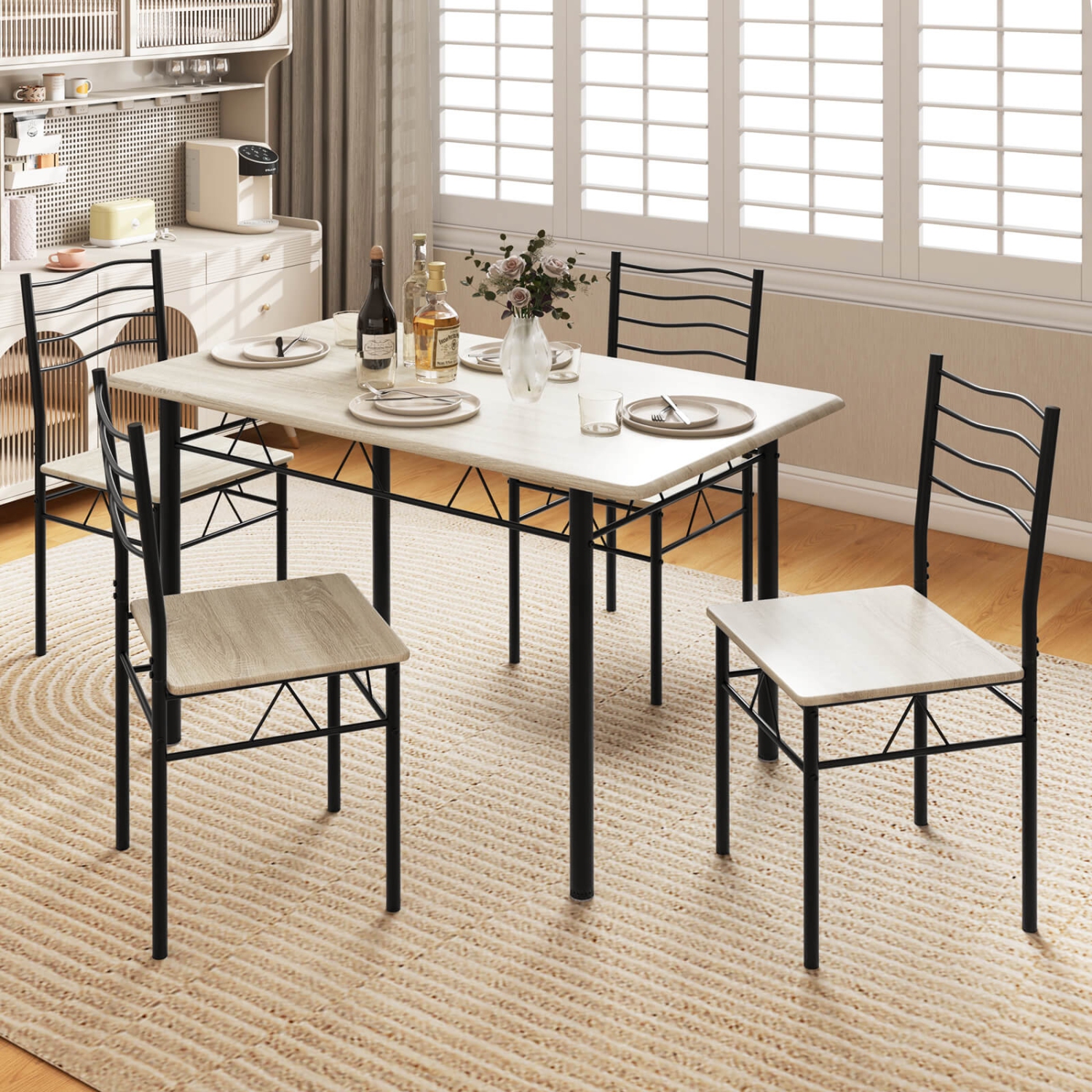 Costway 5 Piece Dining Table Set w/ 4 Chairs Wood Metal Kitchen Breakfast Furniture