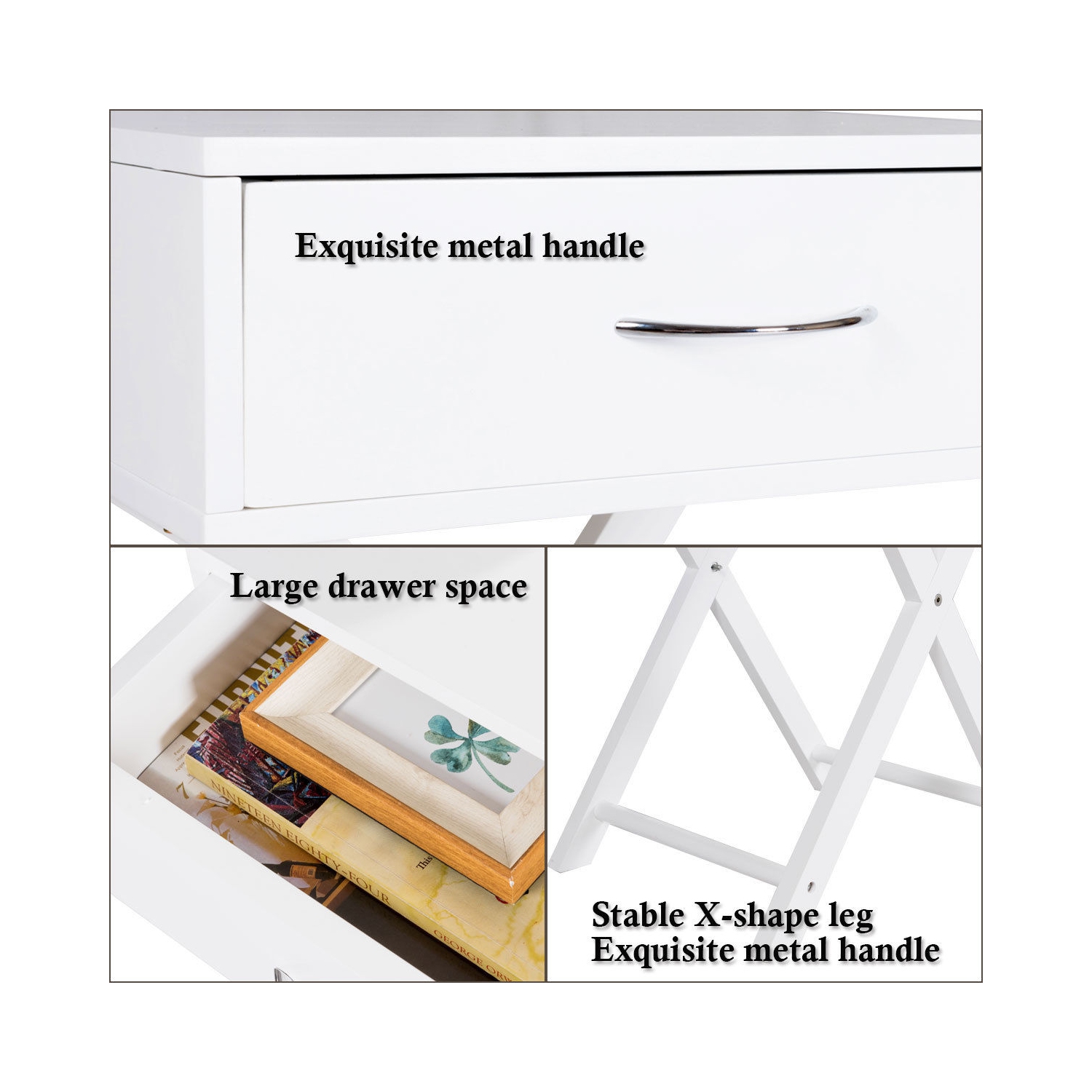 Table de Chevet Scandinave avec 1 Tiroir Table de Nuit avec Pieds de Table en Forme de X Table d'Appoint Table Basse Meuble de Rangement pour Accueil