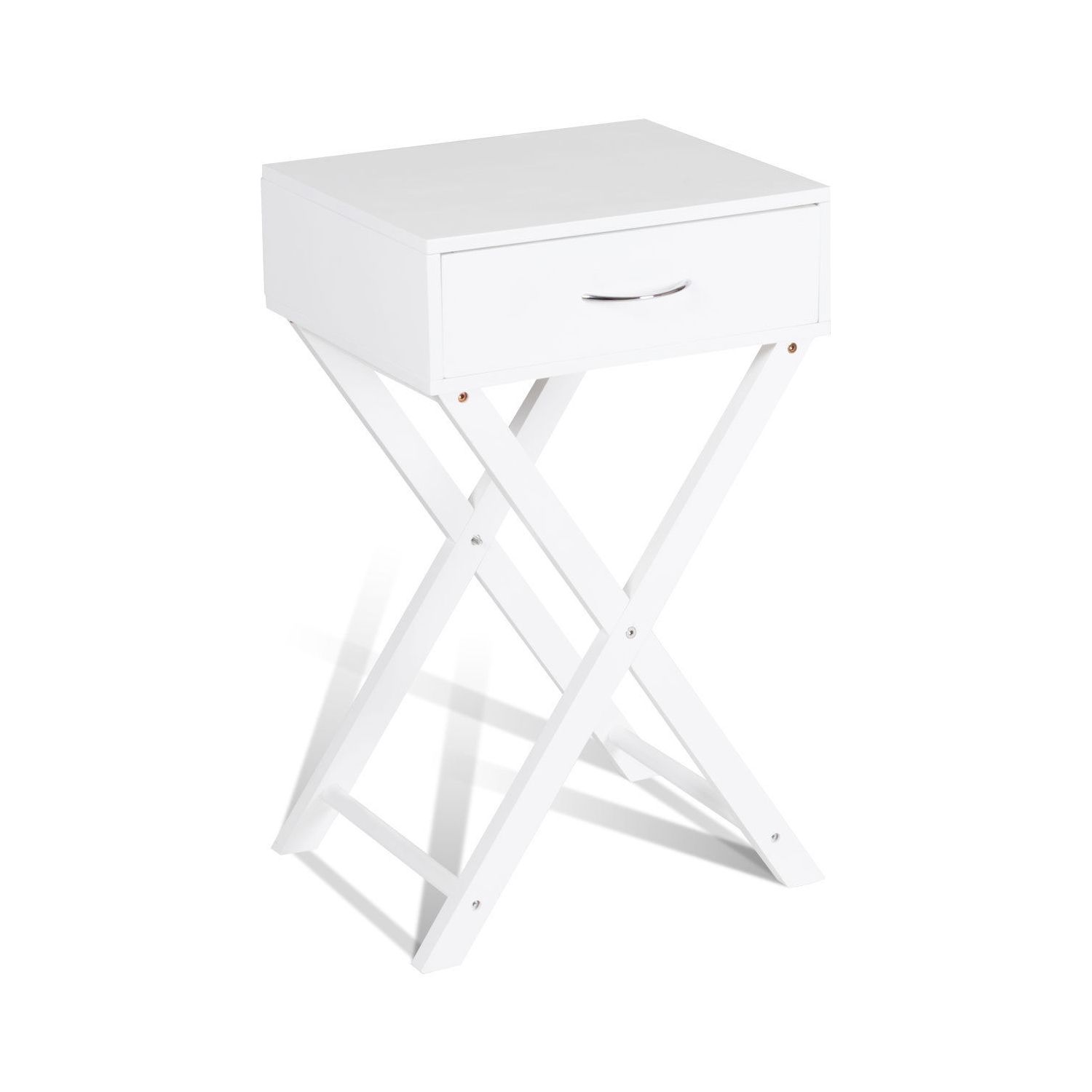 Table de Chevet Scandinave avec 1 Tiroir Table de Nuit avec Pieds de Table en Forme de X Table d'Appoint Table Basse Meuble de Rangement pour Accueil